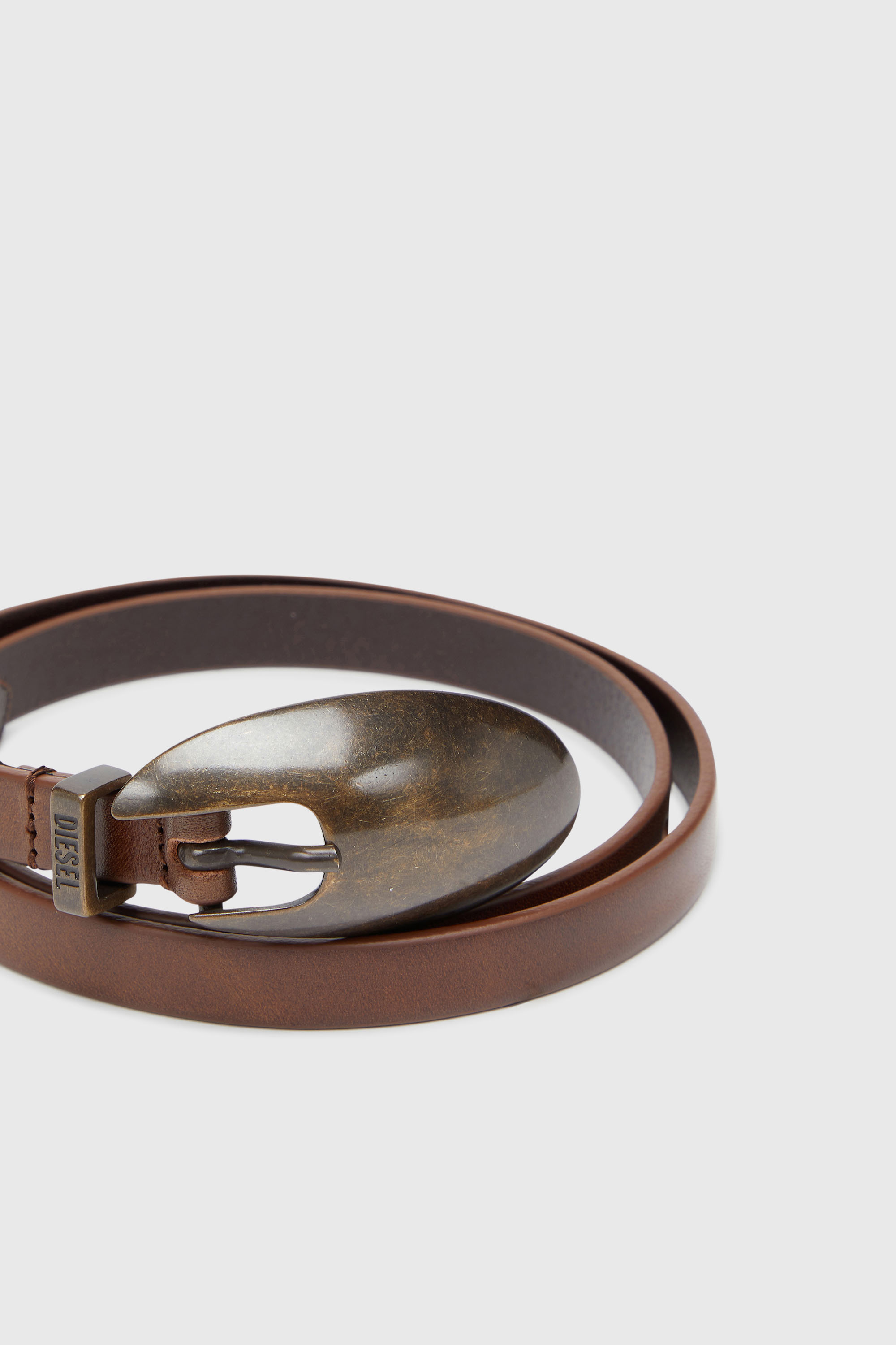 Diesel - B-ROP 15, Woman's 1.5cm slim leather belt with sculptural buckle in Brown - 3