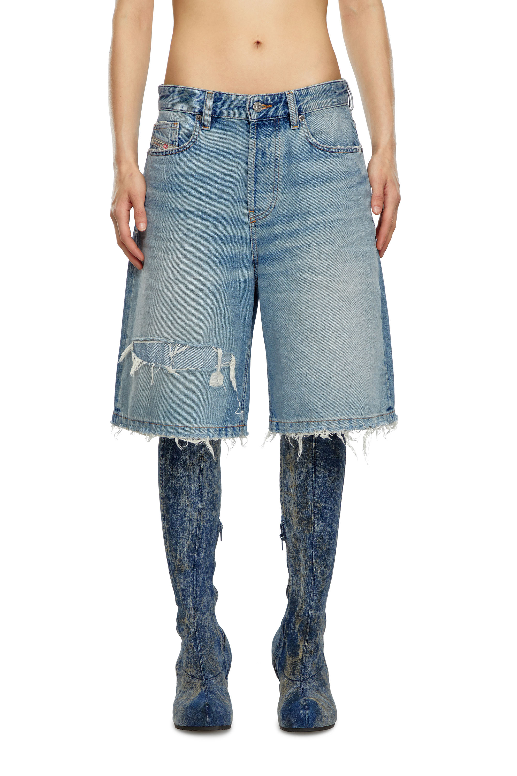 Diesel - DE-SIRE-SHORT, Woman Shorts in ripped and repaired denim in Blue - Image 3