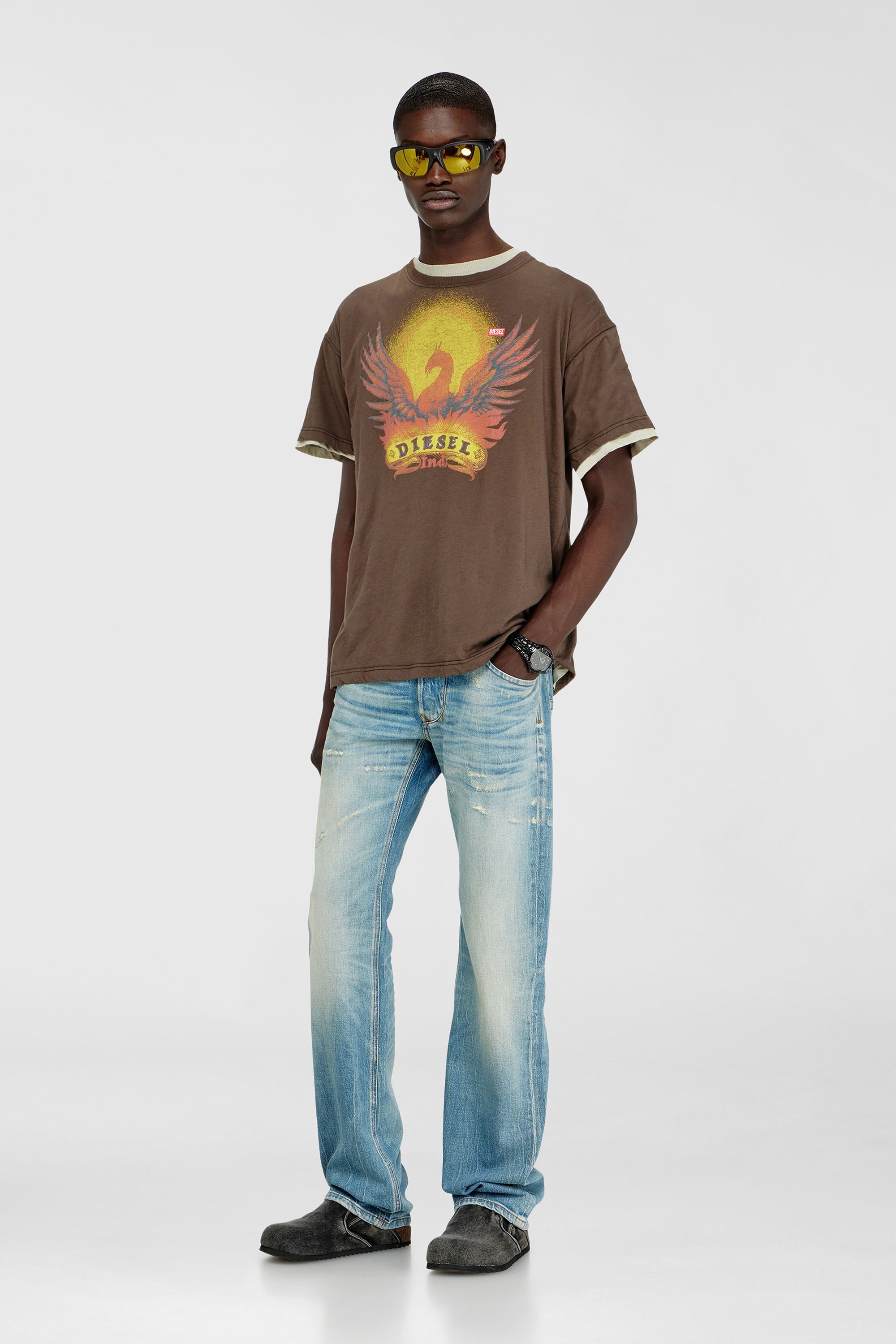 Diesel - T-NORM-AA1, Man's Regular T-shirt with Phoenix print in Brown - 2