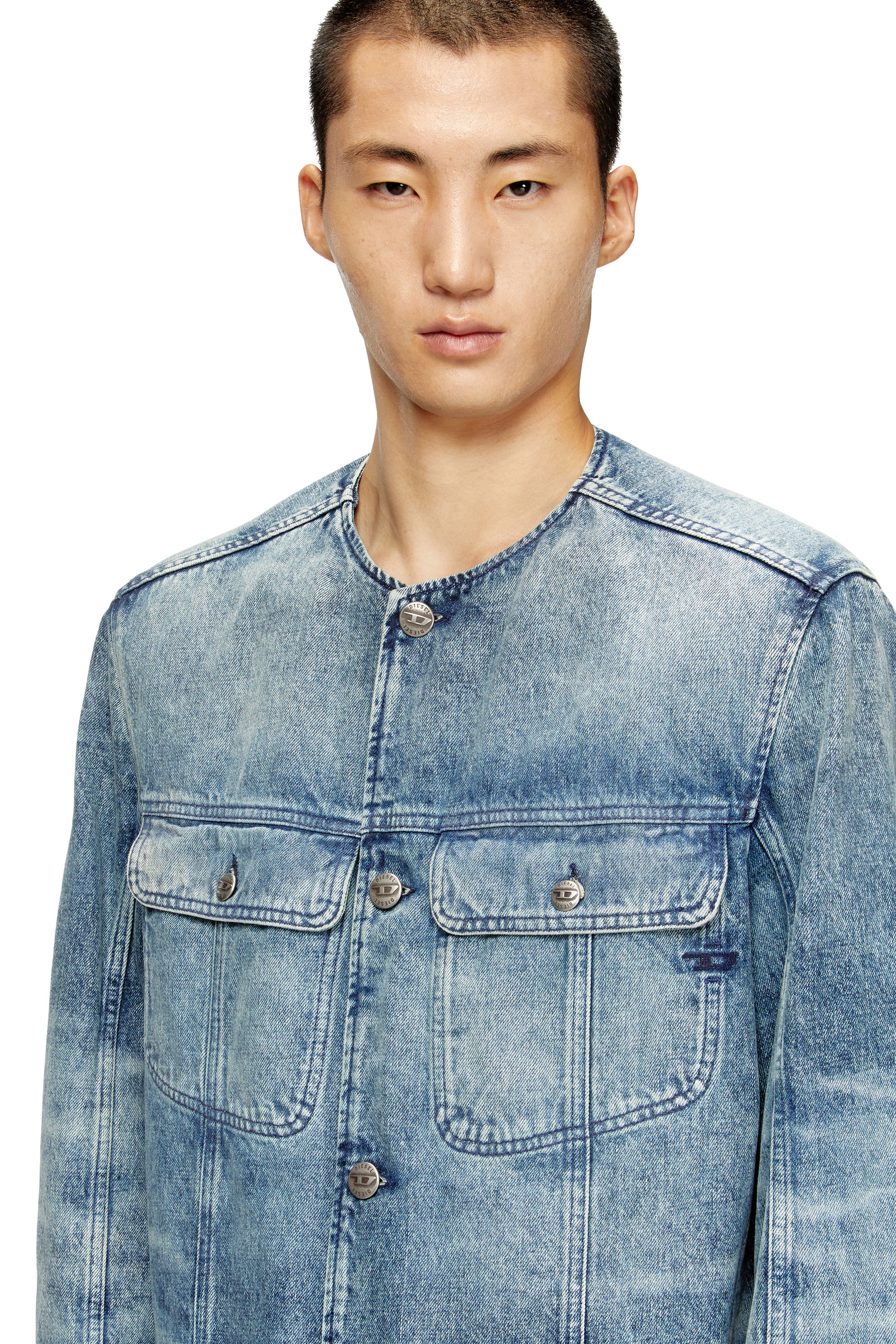 Diesel - D-ABERD-FSH1, Man's Coat in lasered cotton-hemp denim in Light Blue - 5