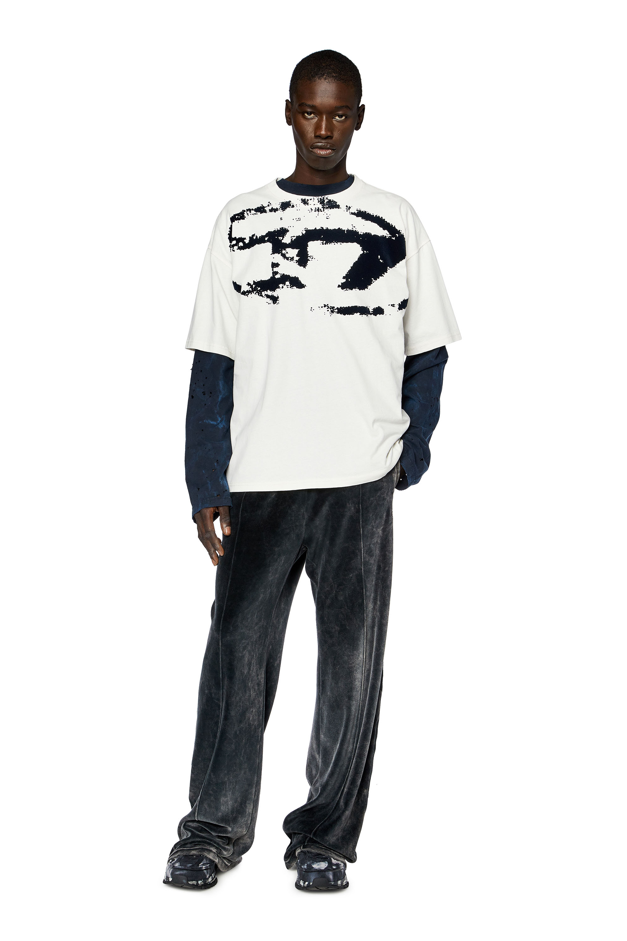 Diesel - T-BOXT-N14, Man's T-shirt with distressed flocked logo in White - 1