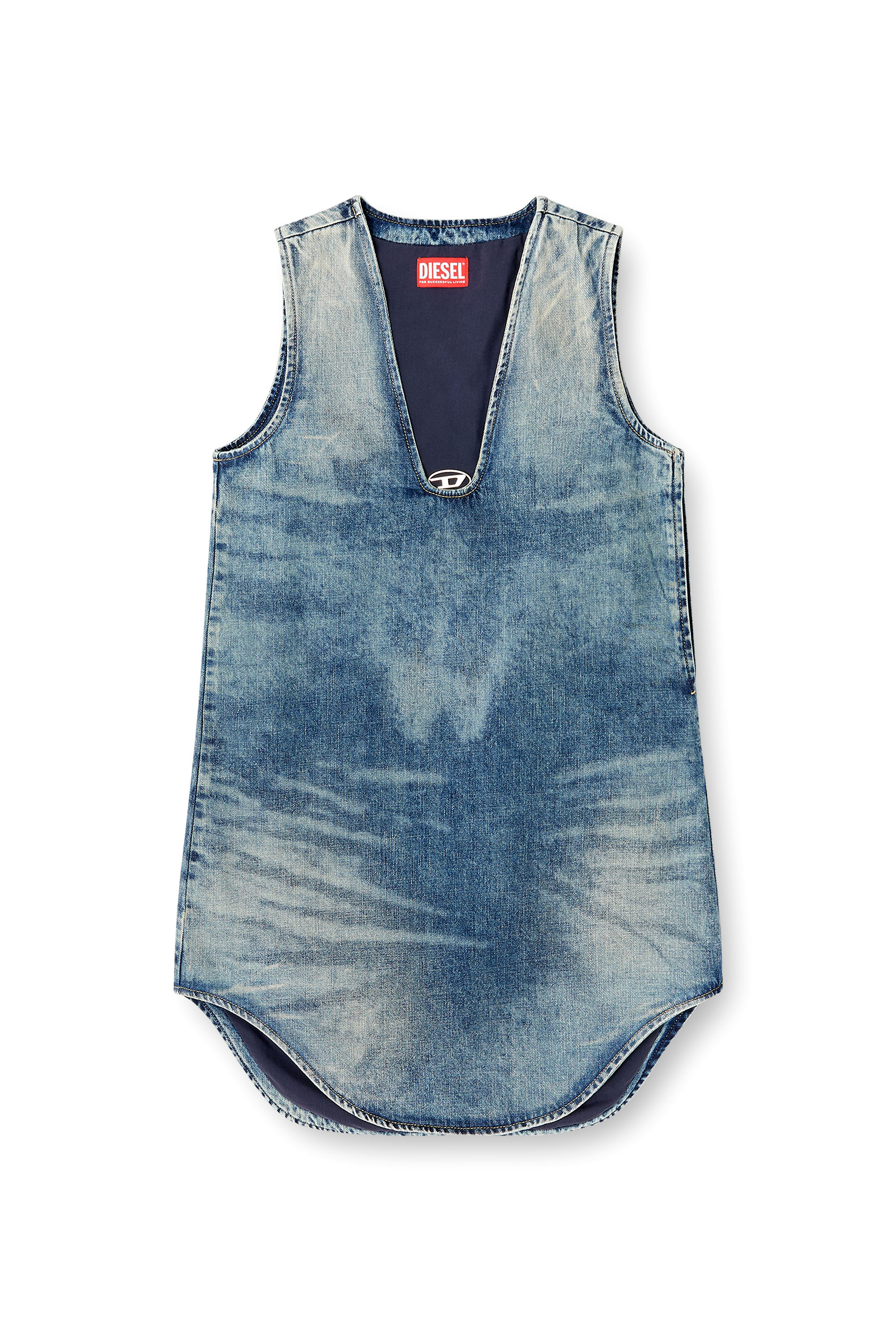 Diesel - DE-LARIS-DRESS-S, Woman's Short dress in marbled denim in Medium blue - 2