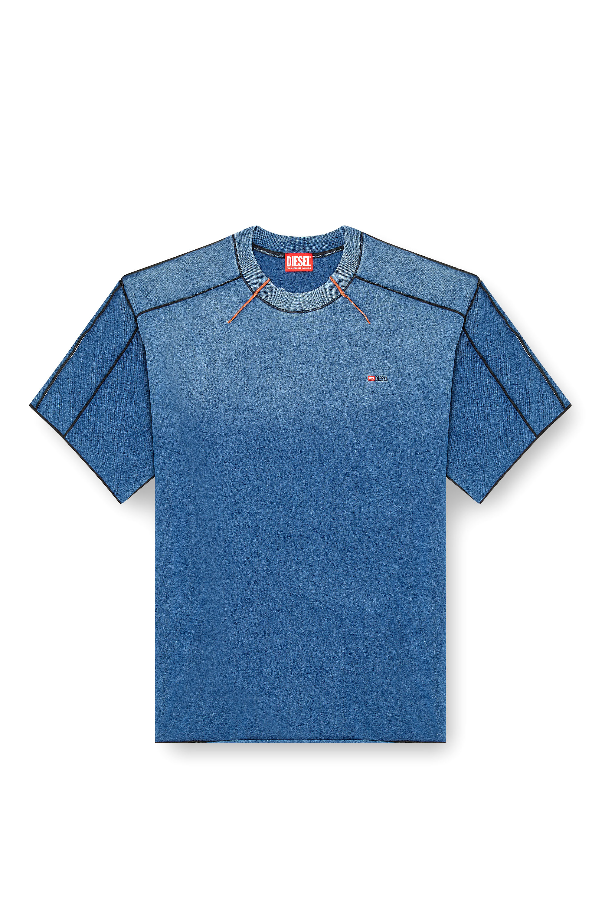 Diesel - T-CRAOXT, Man's Cotton T-shirt with contrasting overlock stitching in Blue - 2