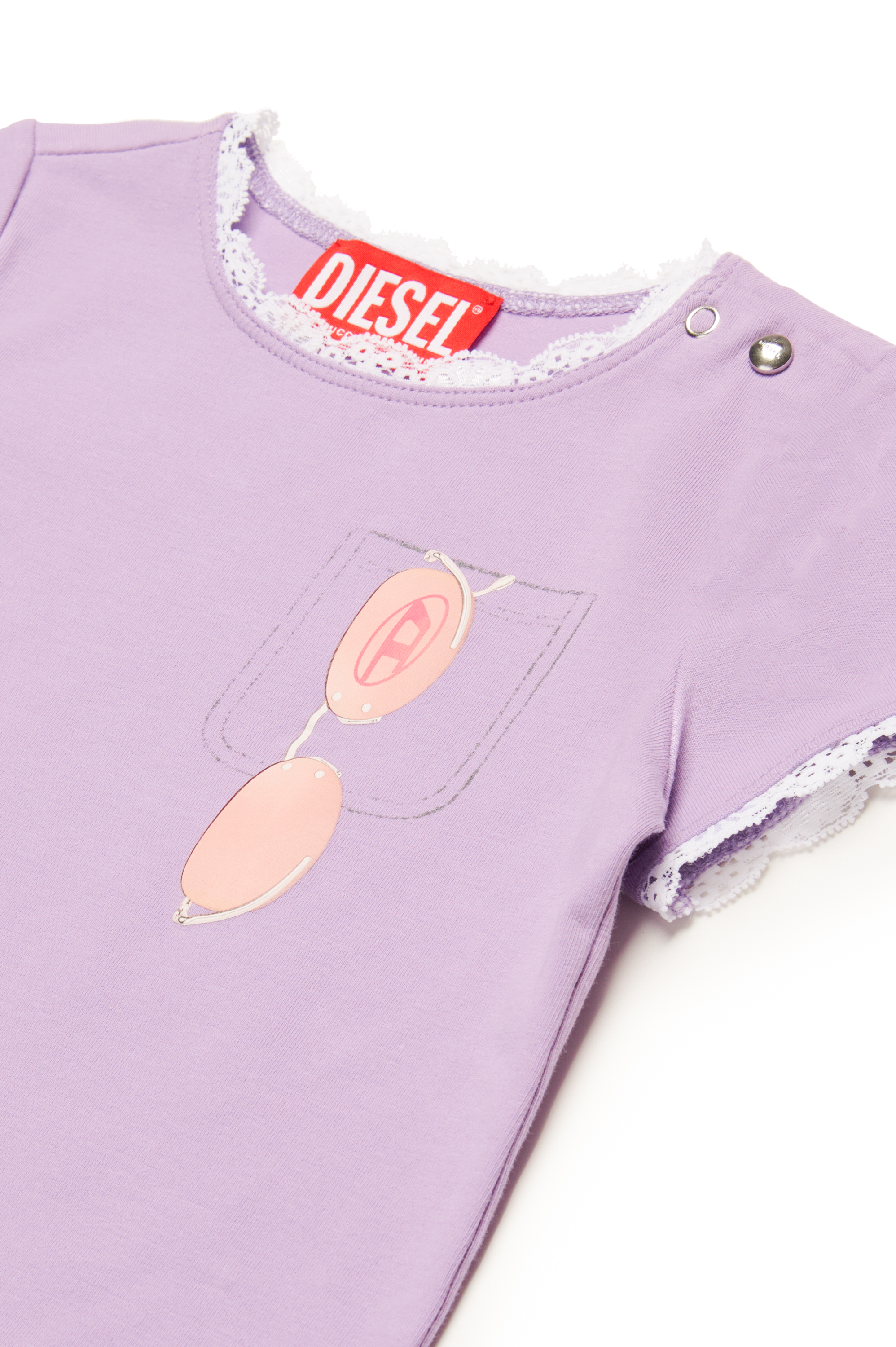 Diesel - TLUCIB, Woman's Lace-trim T-shirt with sunglasses print in Lilac - 3