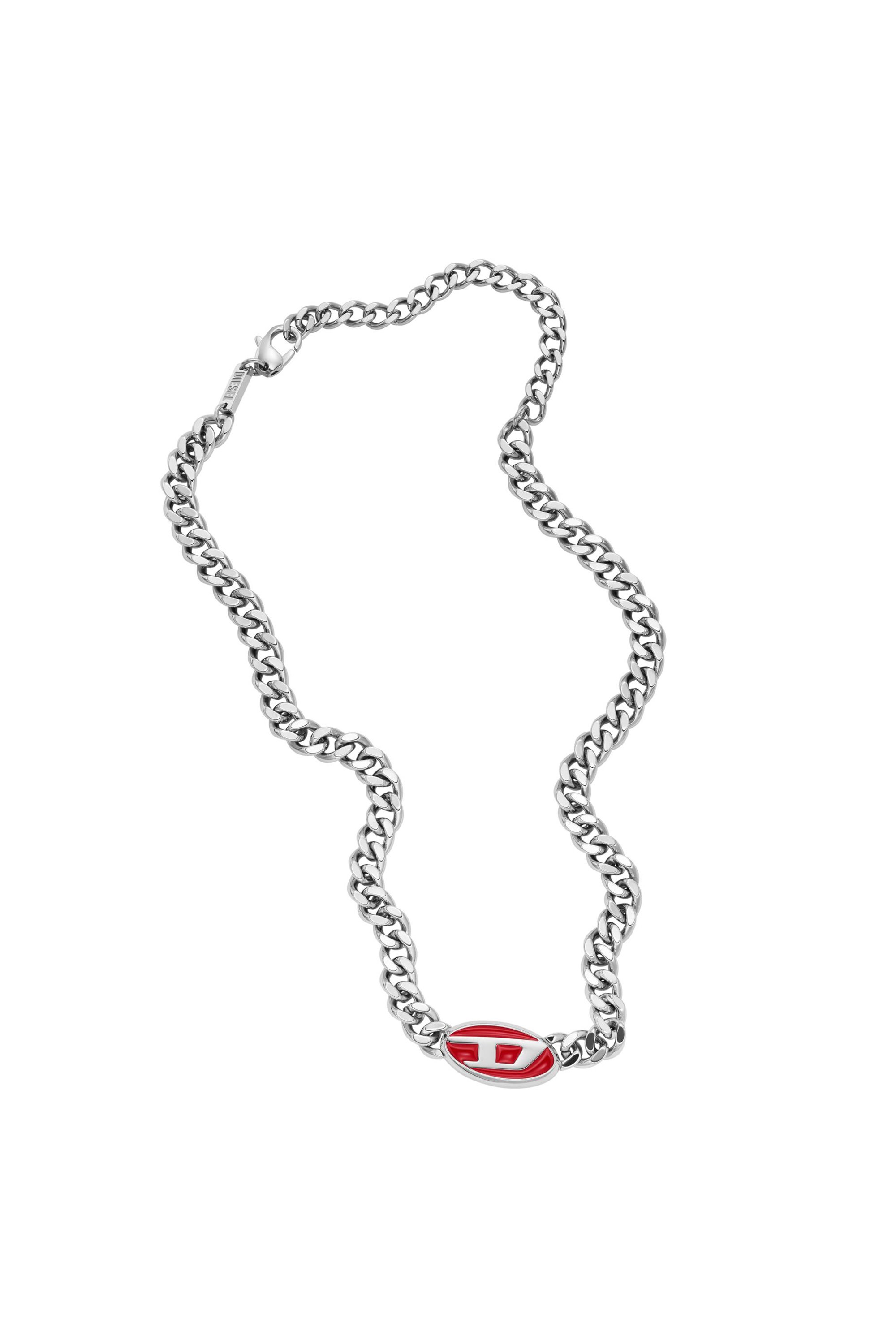 Diesel - DX1446, Unisex's Red enamel chain necklace in Silver - 2