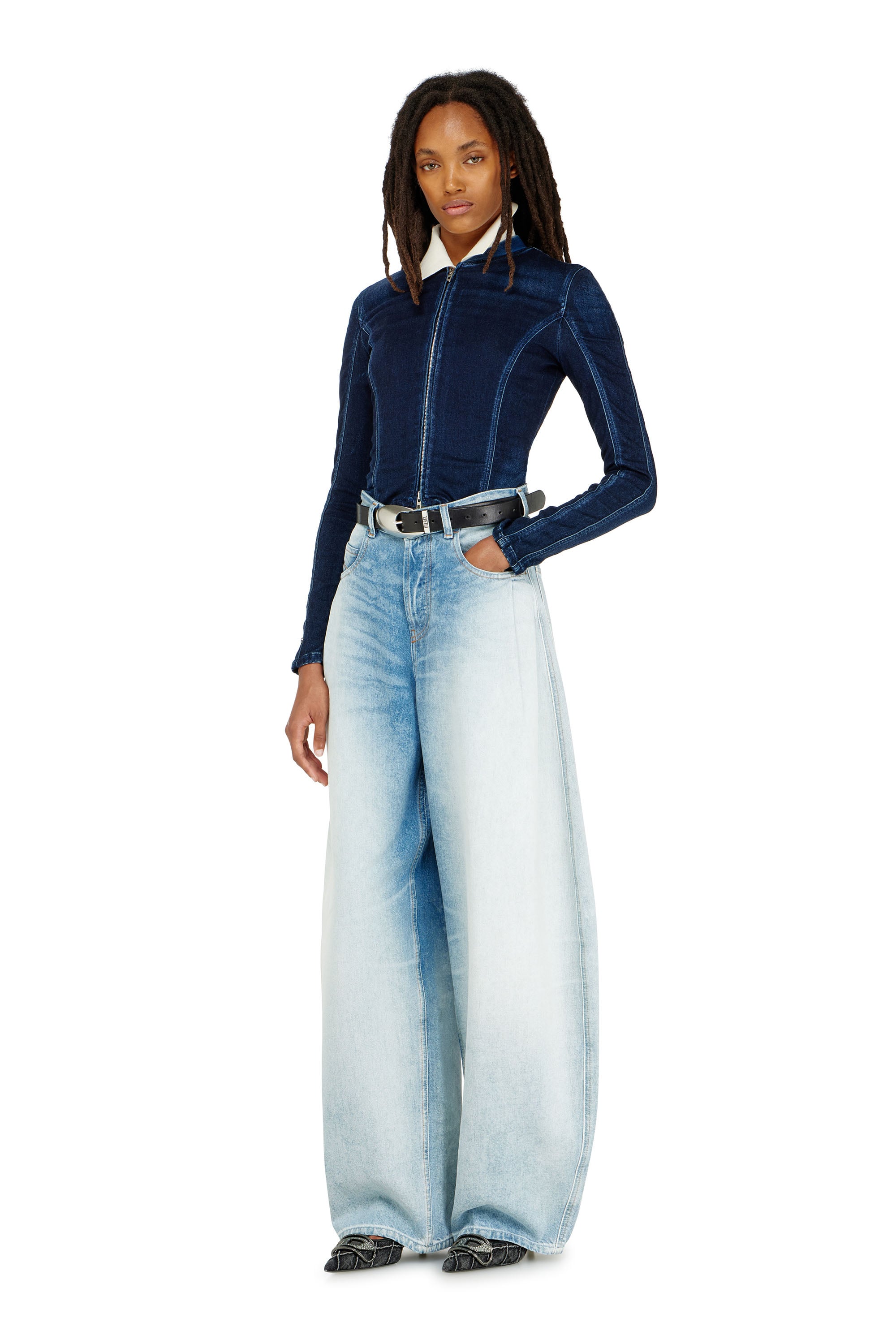 Diesel - DE-GARY-D JOGG, Woman's Cropped jacket in JoggJeans in Dark Blue - 2