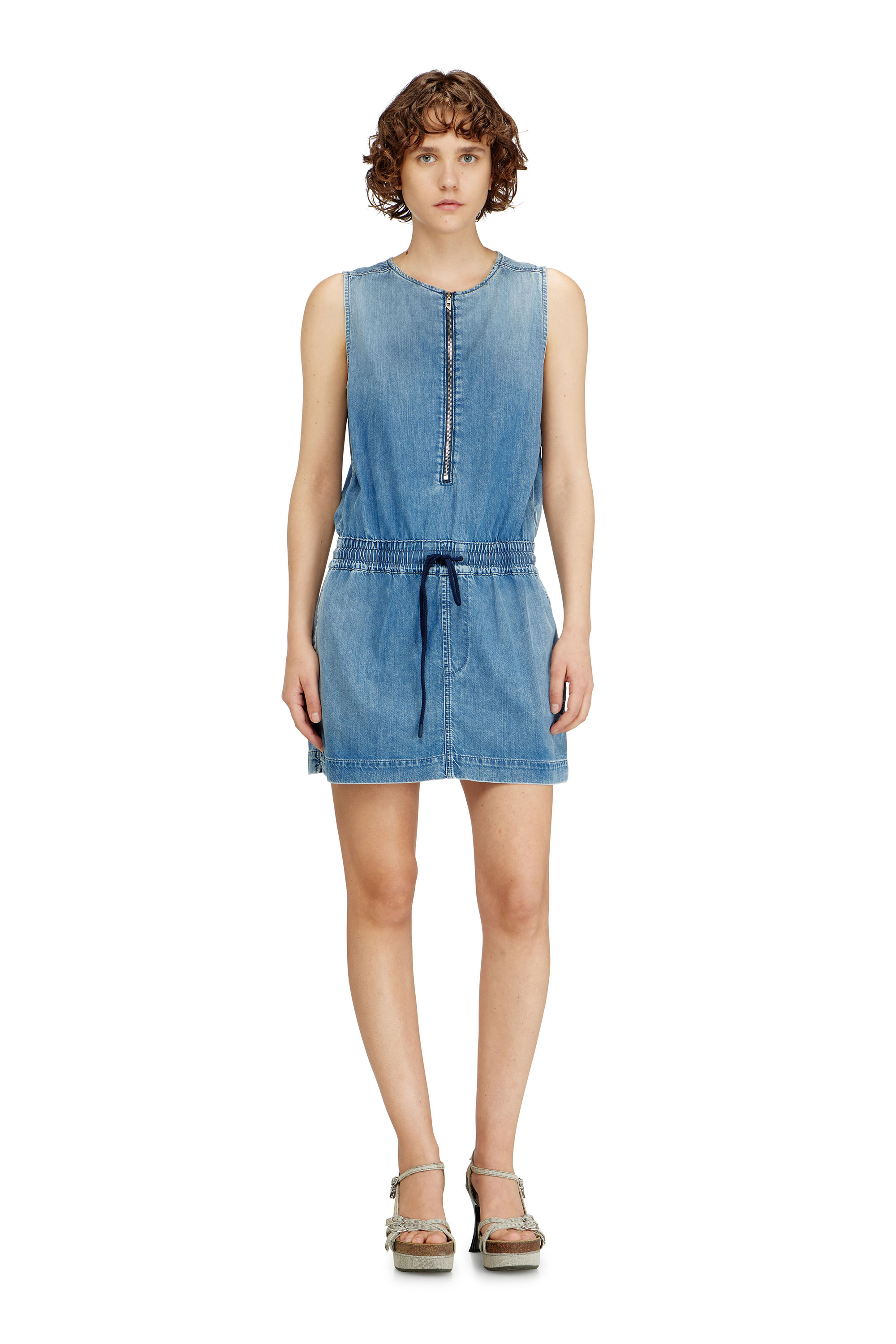 Diesel - DE-SLAM-S, Woman's Fluid denim dress with drawstring waist in null - 3