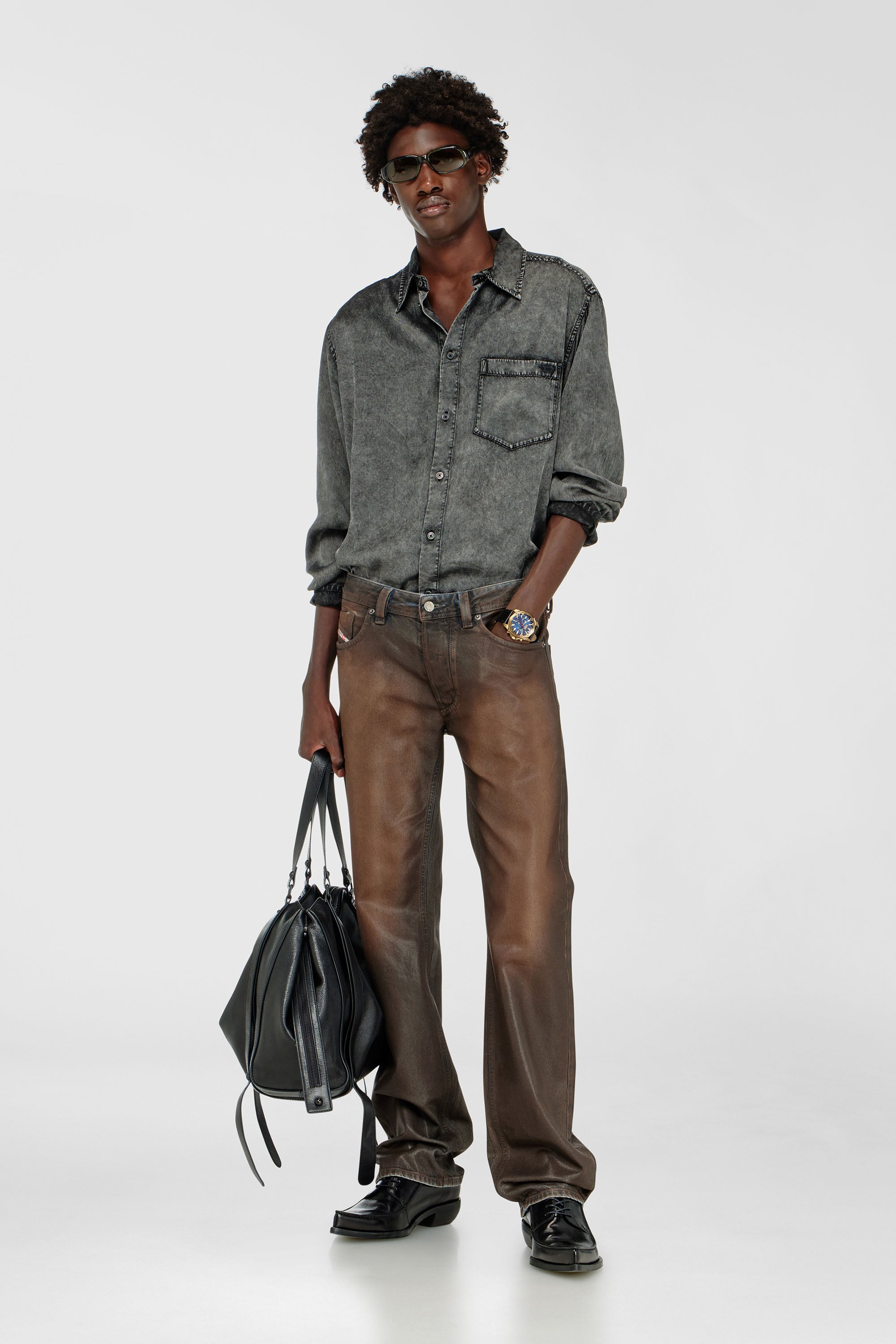 Diesel - S-SIMPLY-NIBC, Man's Fluid shirt in denim-effect viscose in Black - 2
