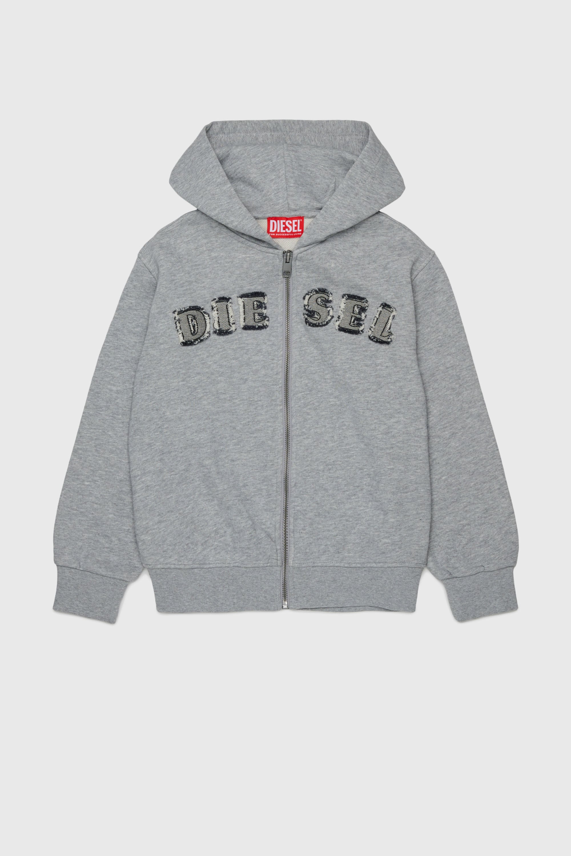 Diesel - SJEANSHOOD OVER, Man's Zip-up hoodie with frayed logo letters in Grey - 1