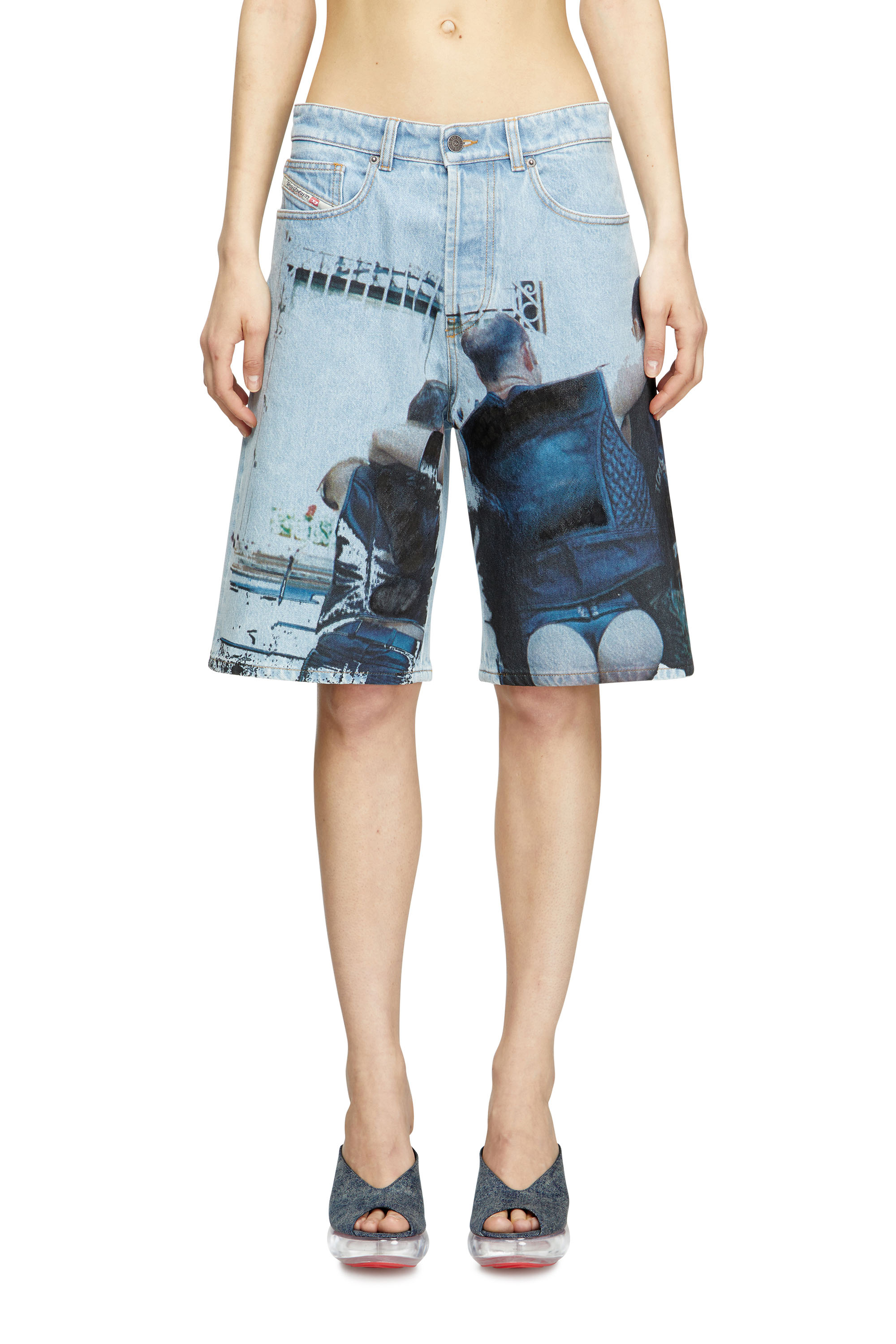 Diesel - PR-D-RIXFORD-S, Unisex's Denim shorts with faded print in Light Blue - 1