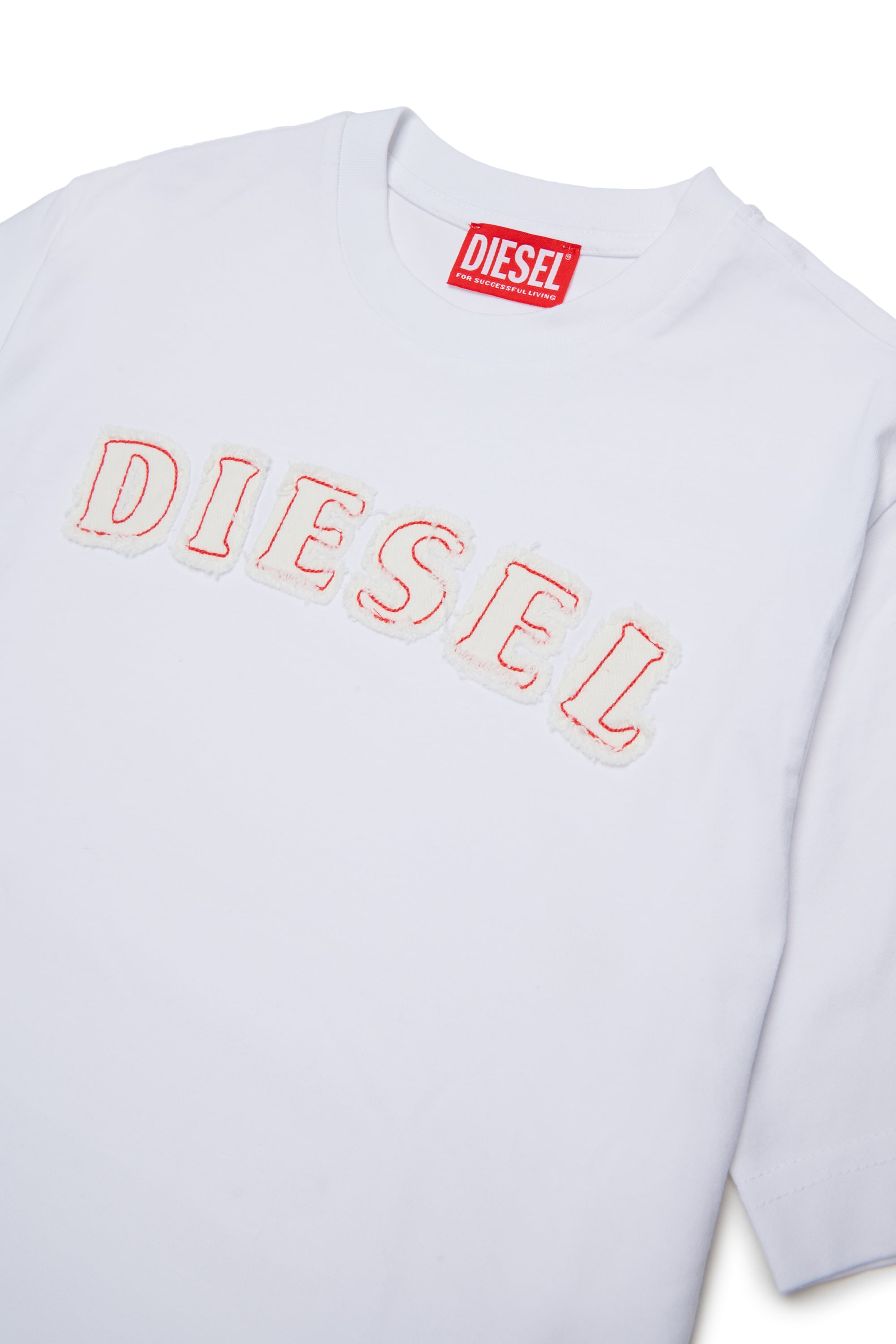 Diesel - TJEANS OVER, Man's Cotton T-shirt with frayed-effect logo in White - 3