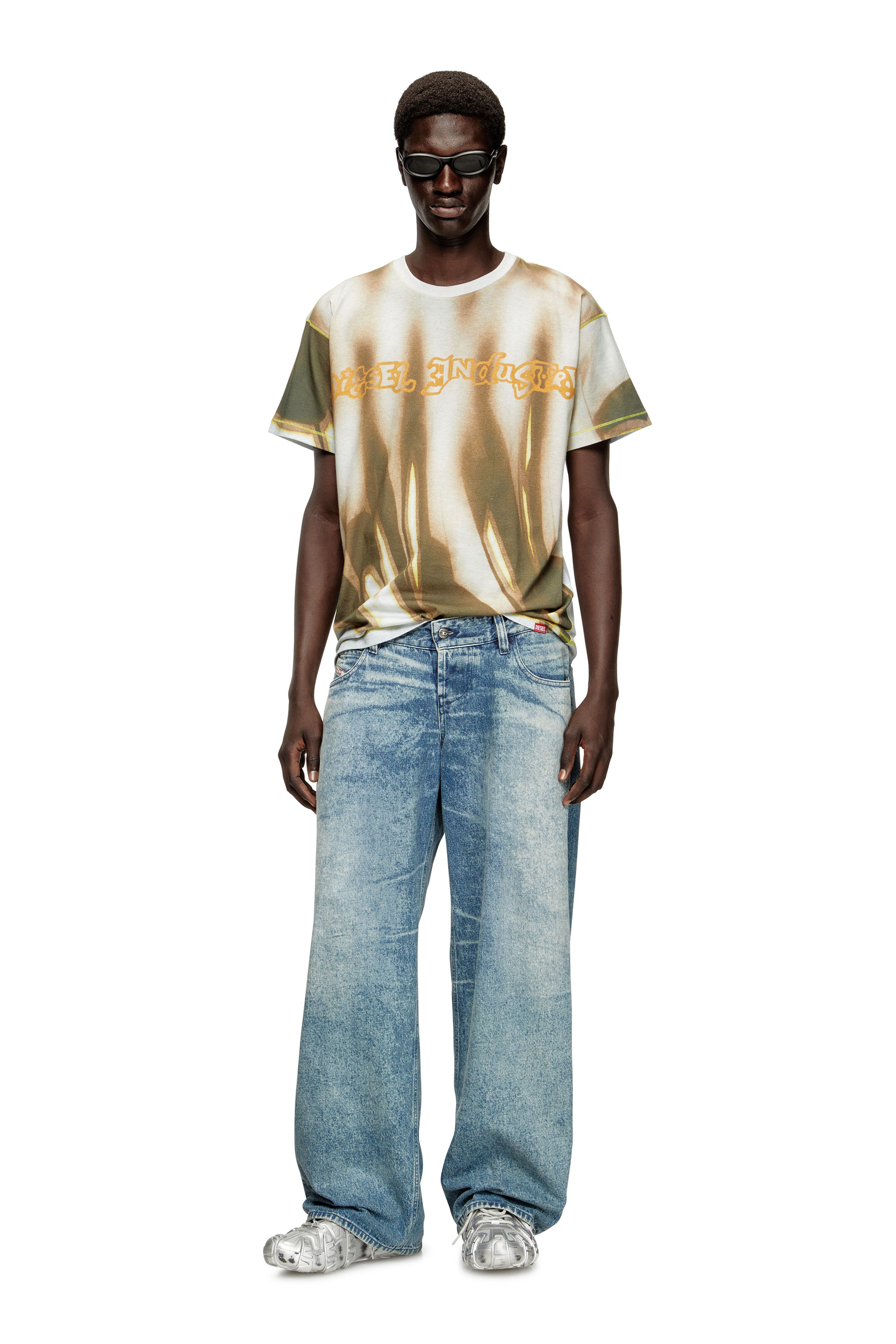 Diesel - T-NORM-SHOW, Man's T-shirt with graffiti print in Green/Grey - 1