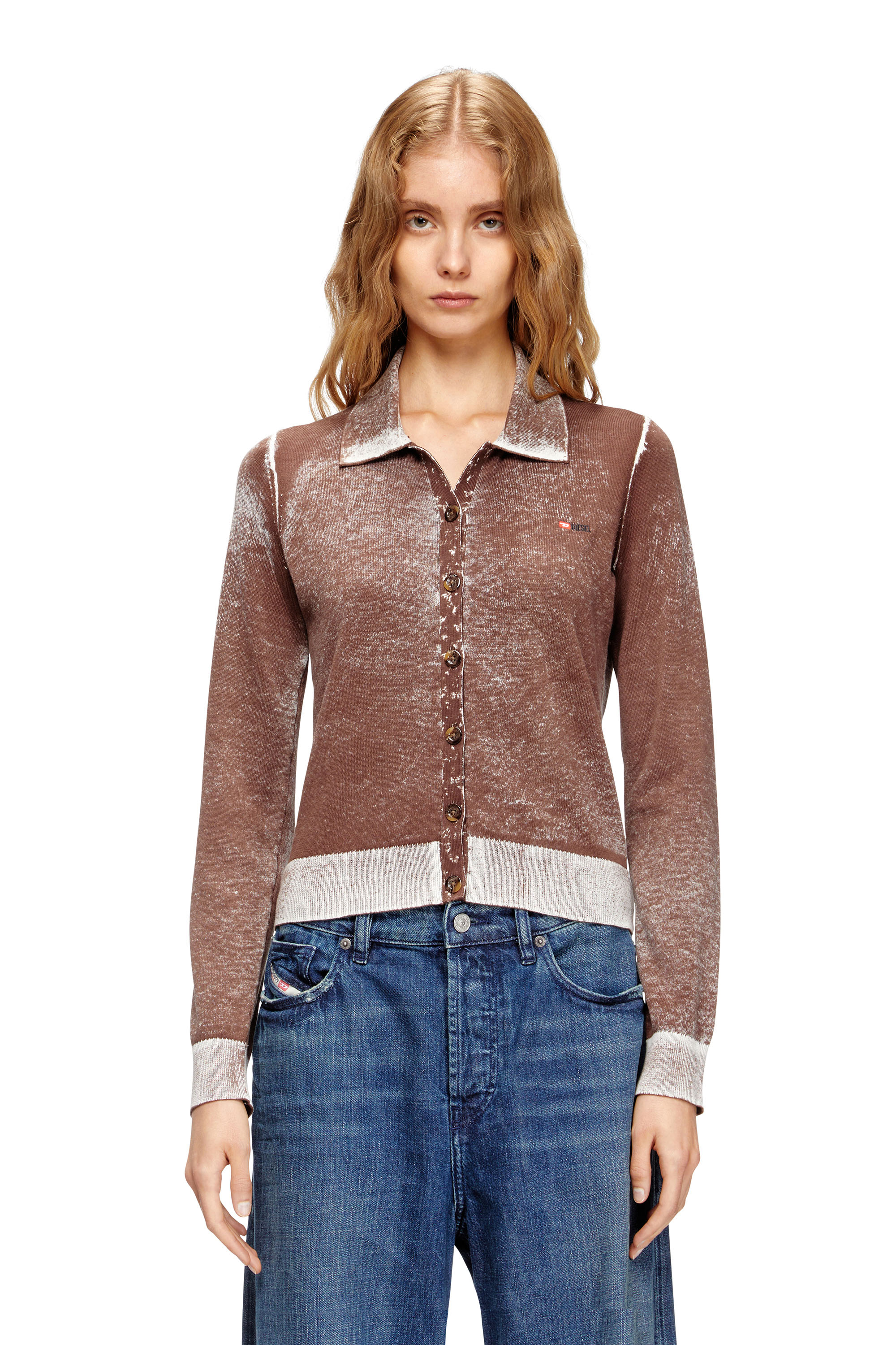 Diesel - M-LOREN, Woman's Cardigan with faded reverse print in Brown - 1