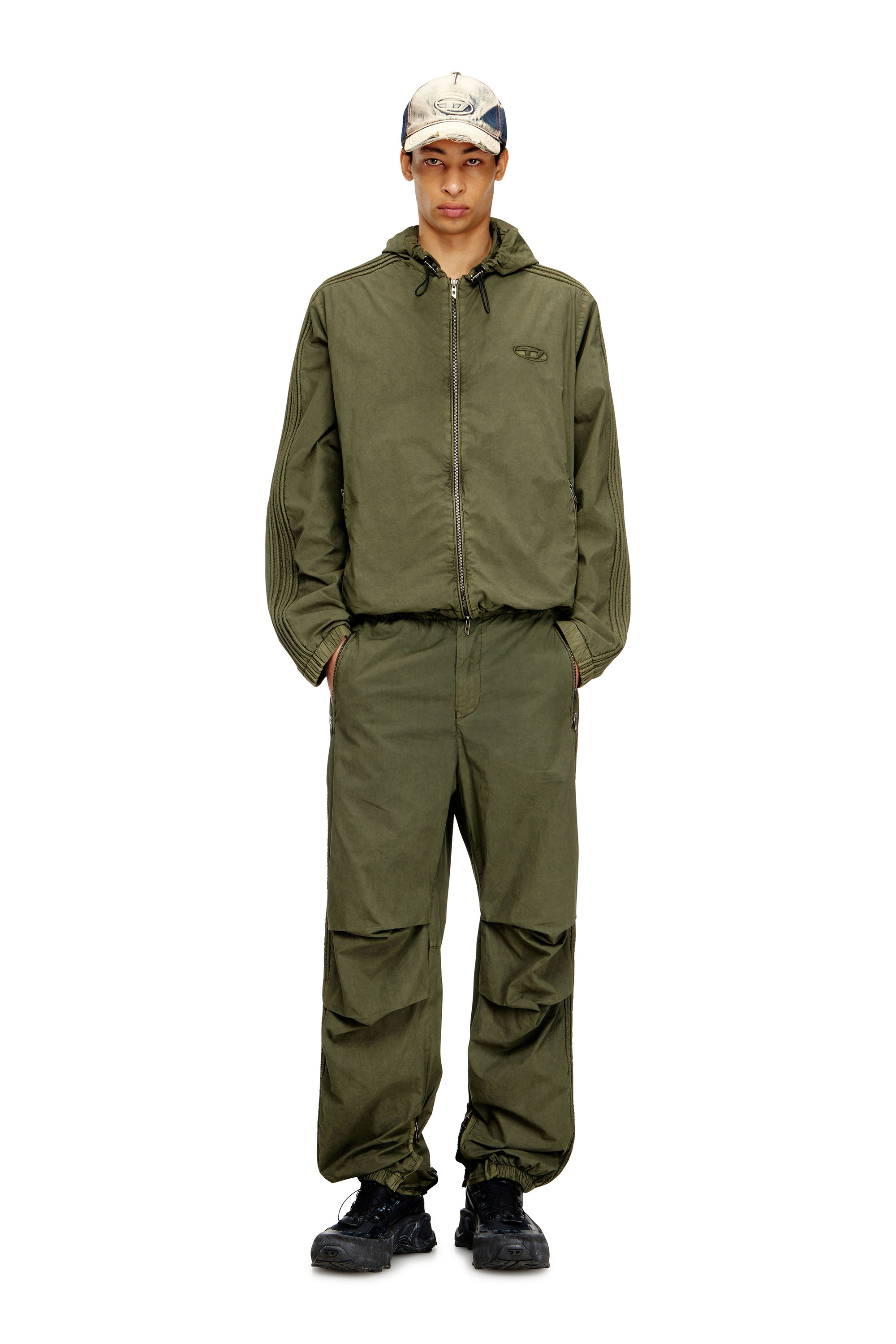 Diesel - P-STITCH, Man's Cotton cargo pants with side bands in Military Green - 1