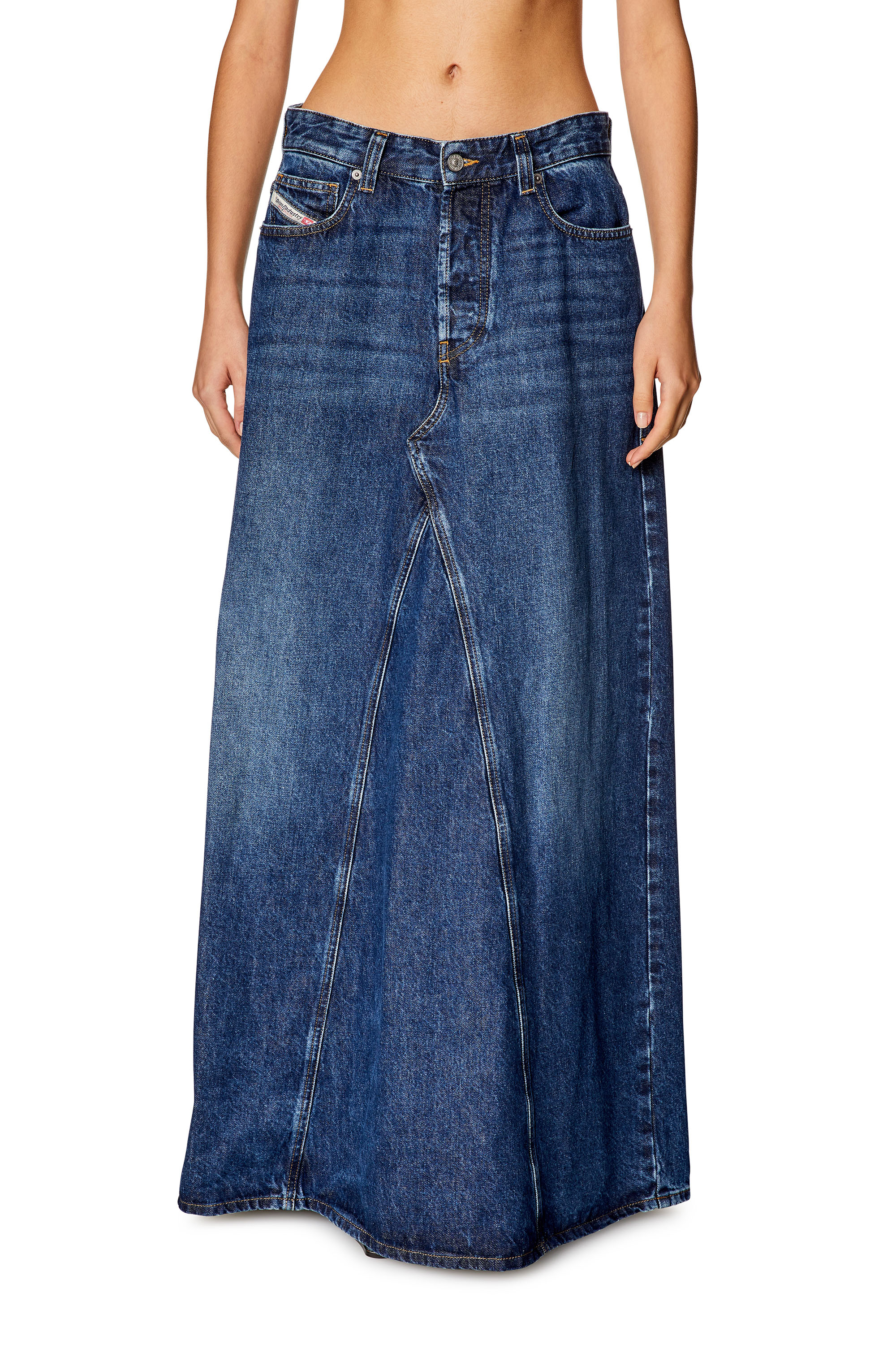 Diesel - DE-PAGO, Woman's Long skirt in denim in Dark Blue - 2