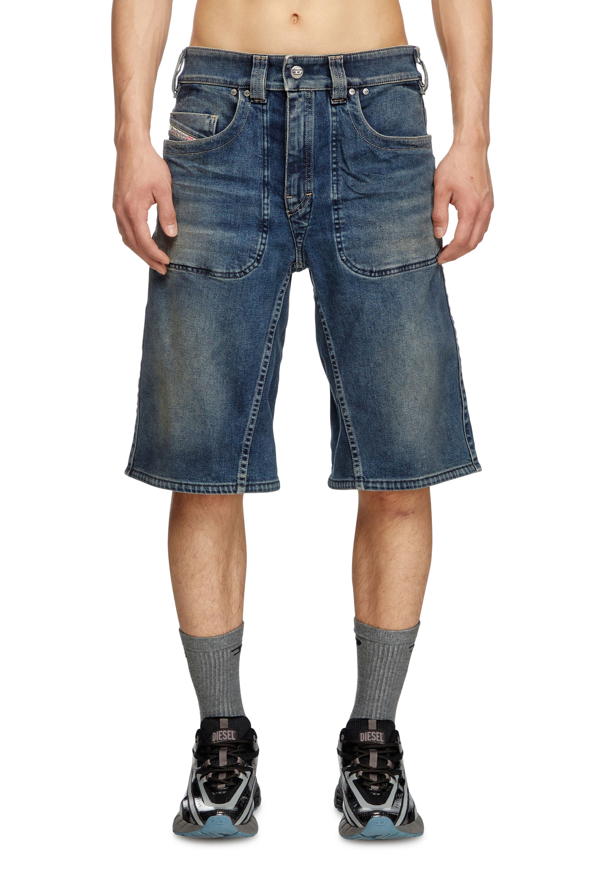 Diesel - D-MACRO-RE SHORT, Man's Bermuda shorts in Rehab denim in Dark Blue - 1