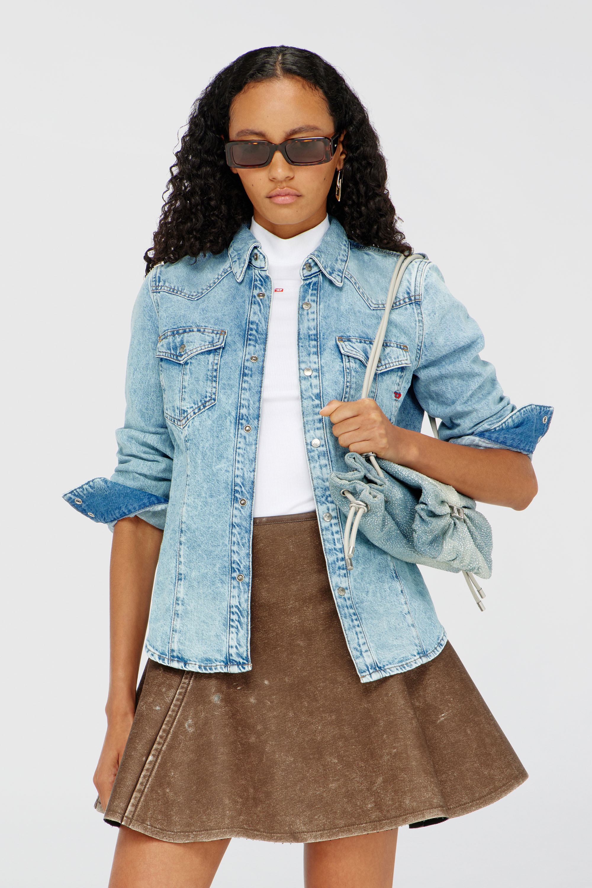 Diesel - DE-WAVES, Woman's Western shirt in denim in Light Blue - 3