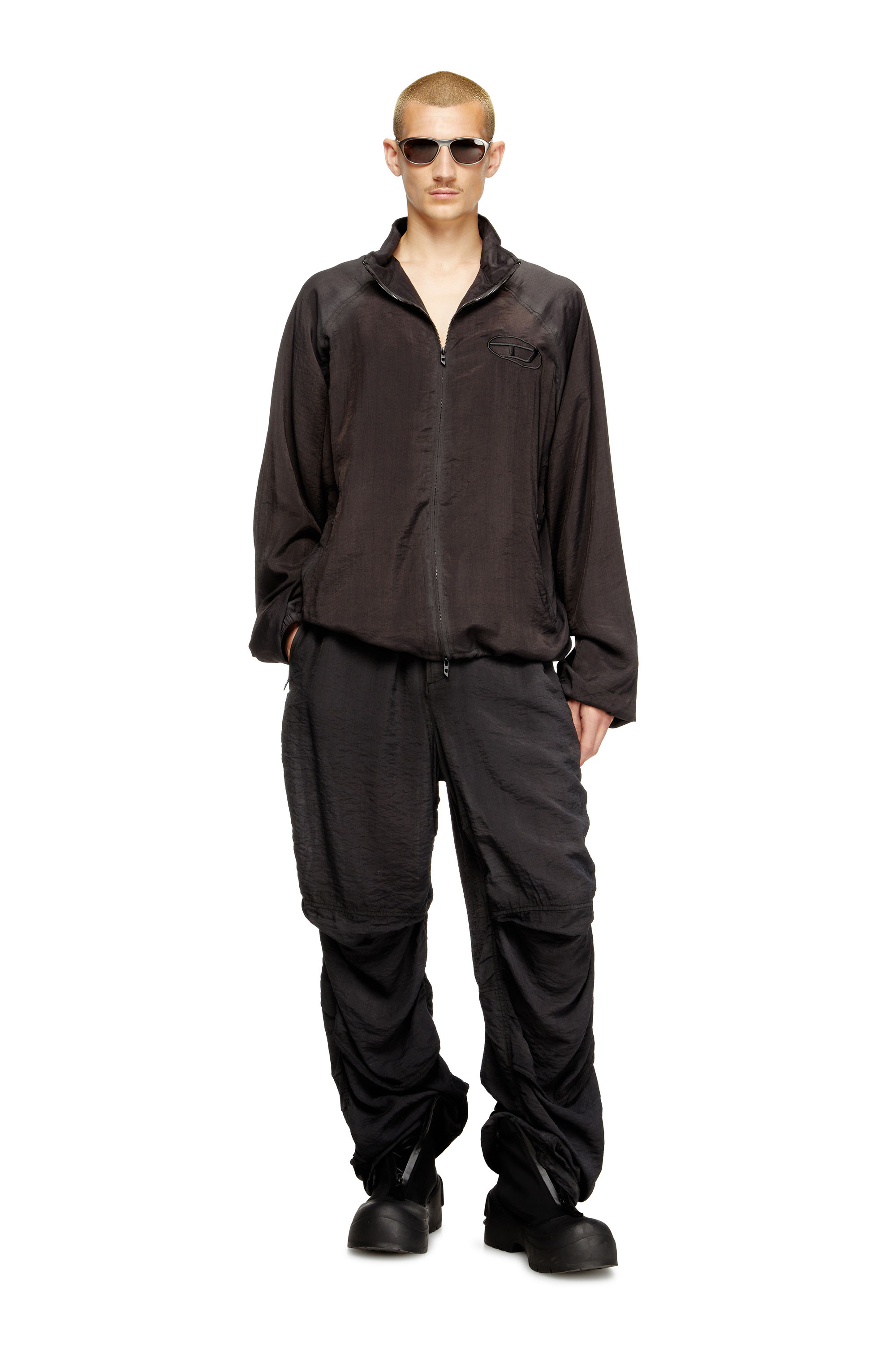 Diesel - J-HENRI-SOUVENIR, Man's Souvenir-style embroidered track jacket in Dark grey - 1