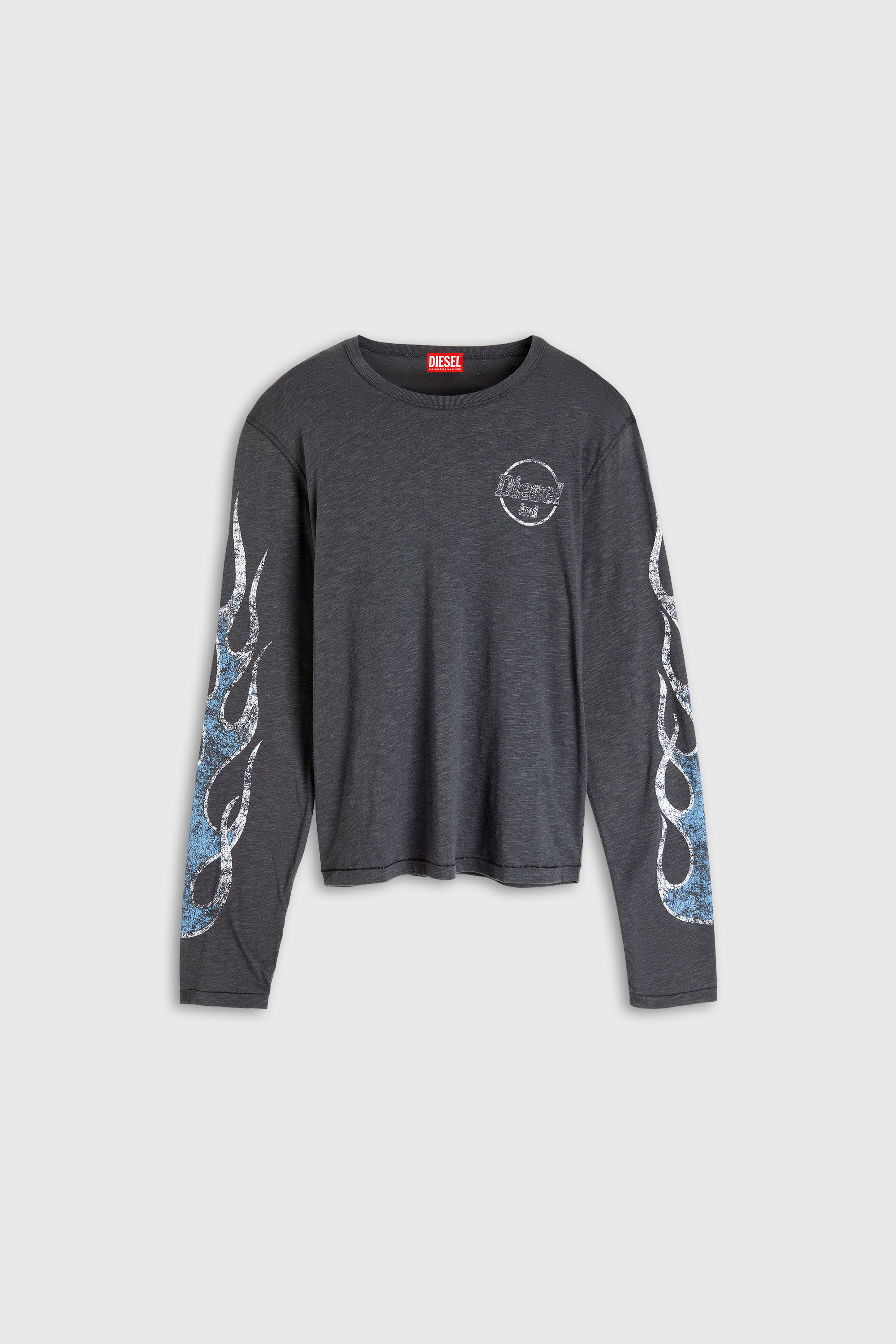 Diesel - T-NOTS-LS, Man's Long-sleeve T-shirt in slub jersey with crack print in Dark grey - 2