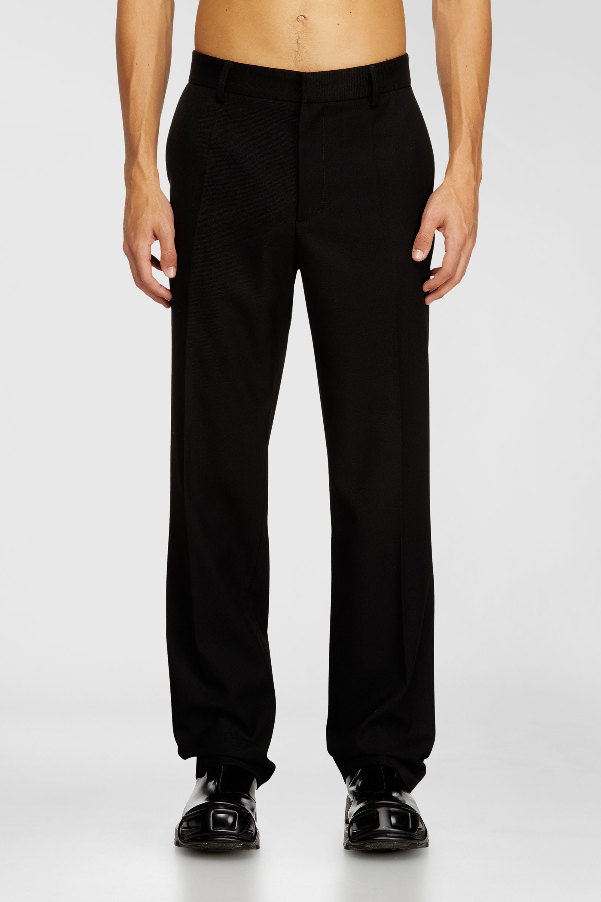 Diesel - P-AM-EPCI, Man's Wool-blend trousers with metal tag in Black - 3