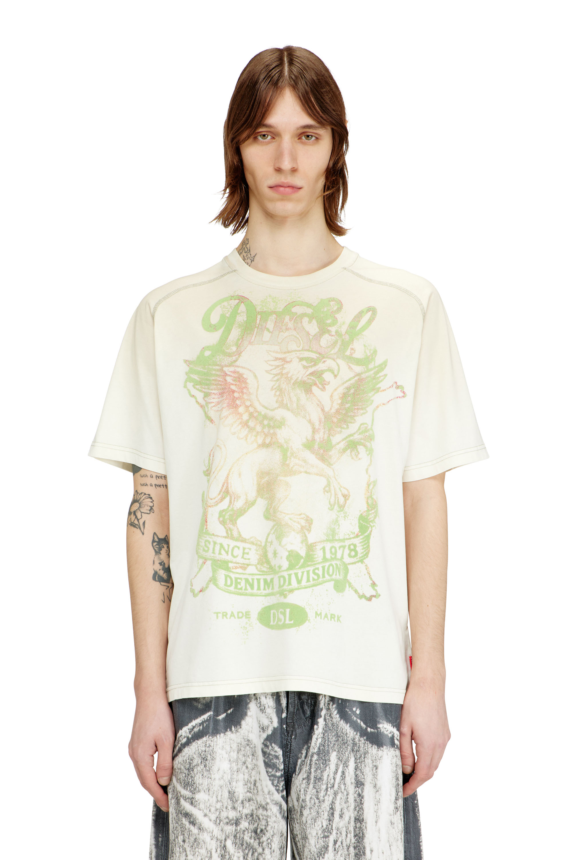 Diesel - T-GRIFFO, Man's T-shirt with griffin print in Green/White - 1