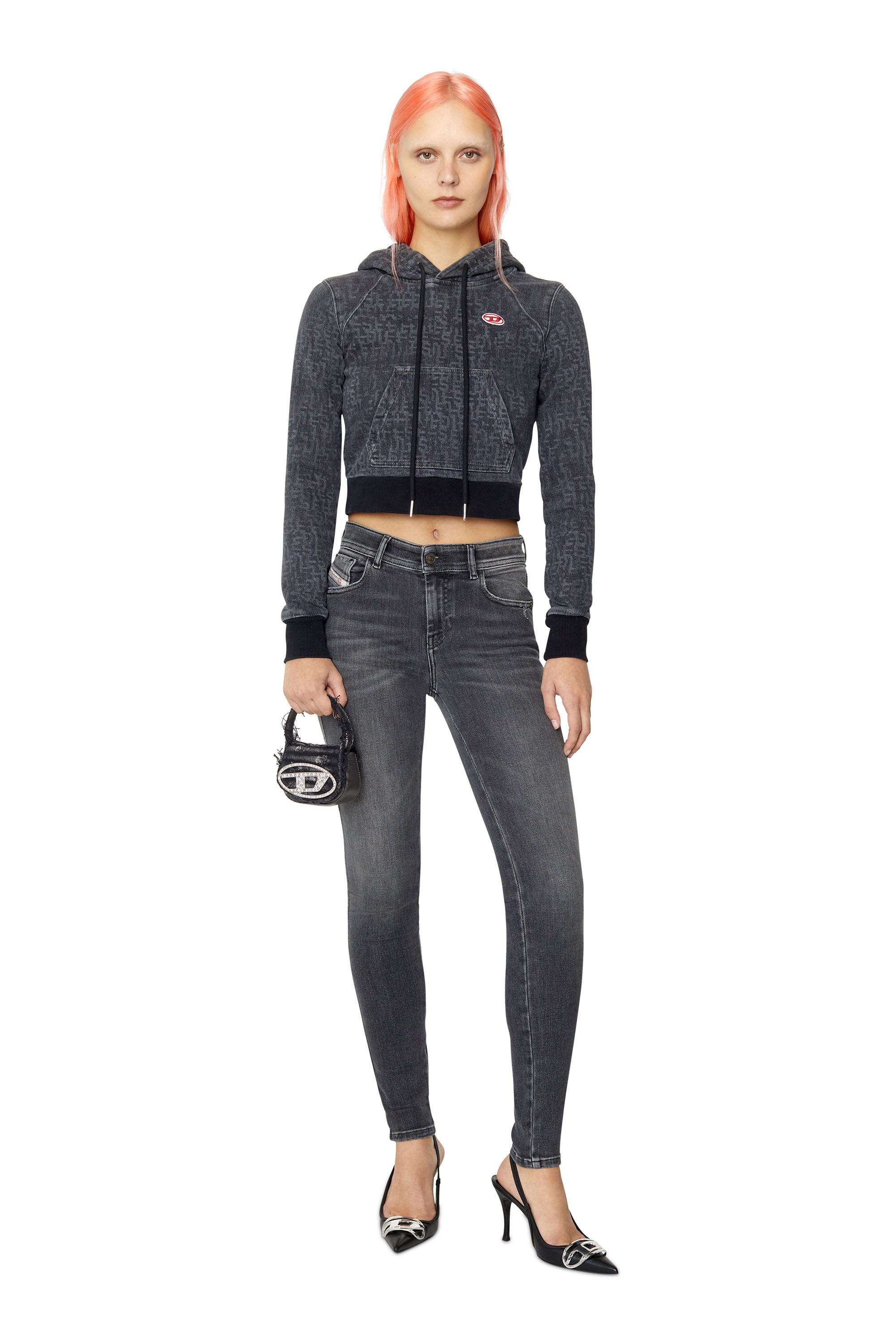 Diesel - 1DR XS, Woman's 1DR XS - Iconic mini bag in canvas and crystals in Black - 1