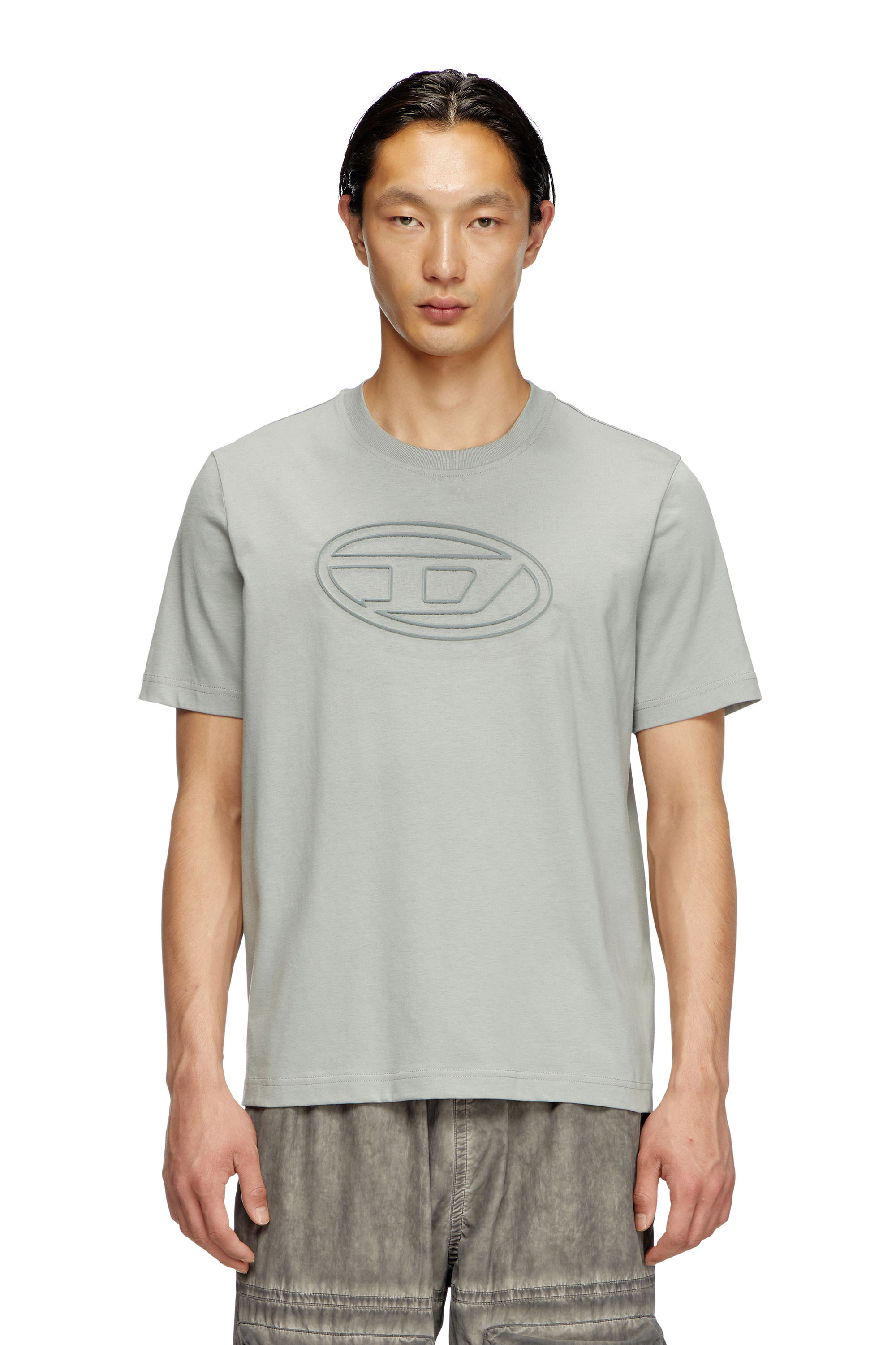 Diesel - T-ADJUST-BIGOVAL, Man's T-shirt with embossed Oval D in Light Grey - 1