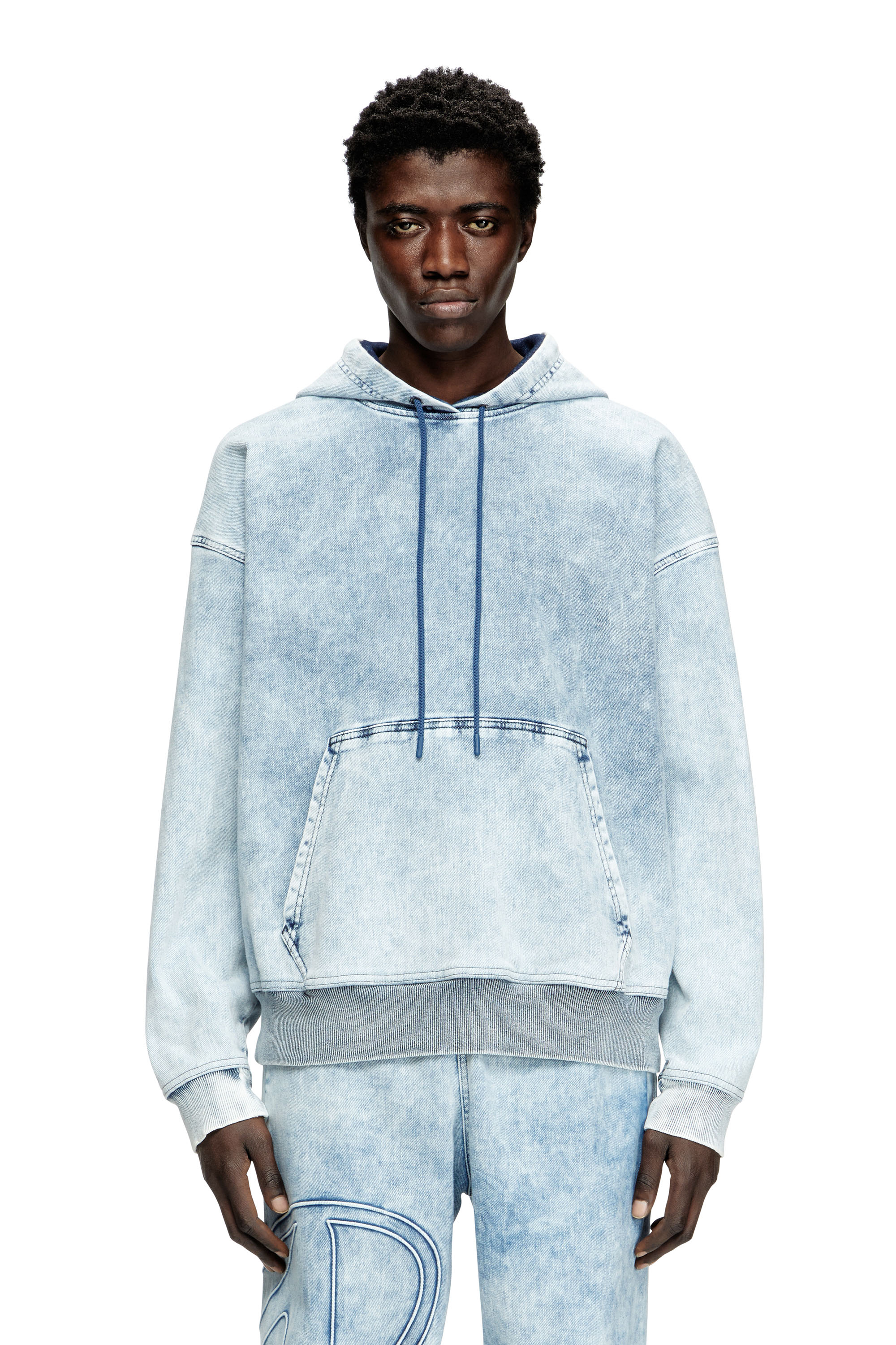 Diesel - D-REBBIT-S-TRACK, Unisex's Hoodie in marbled denim in Light Blue - 1