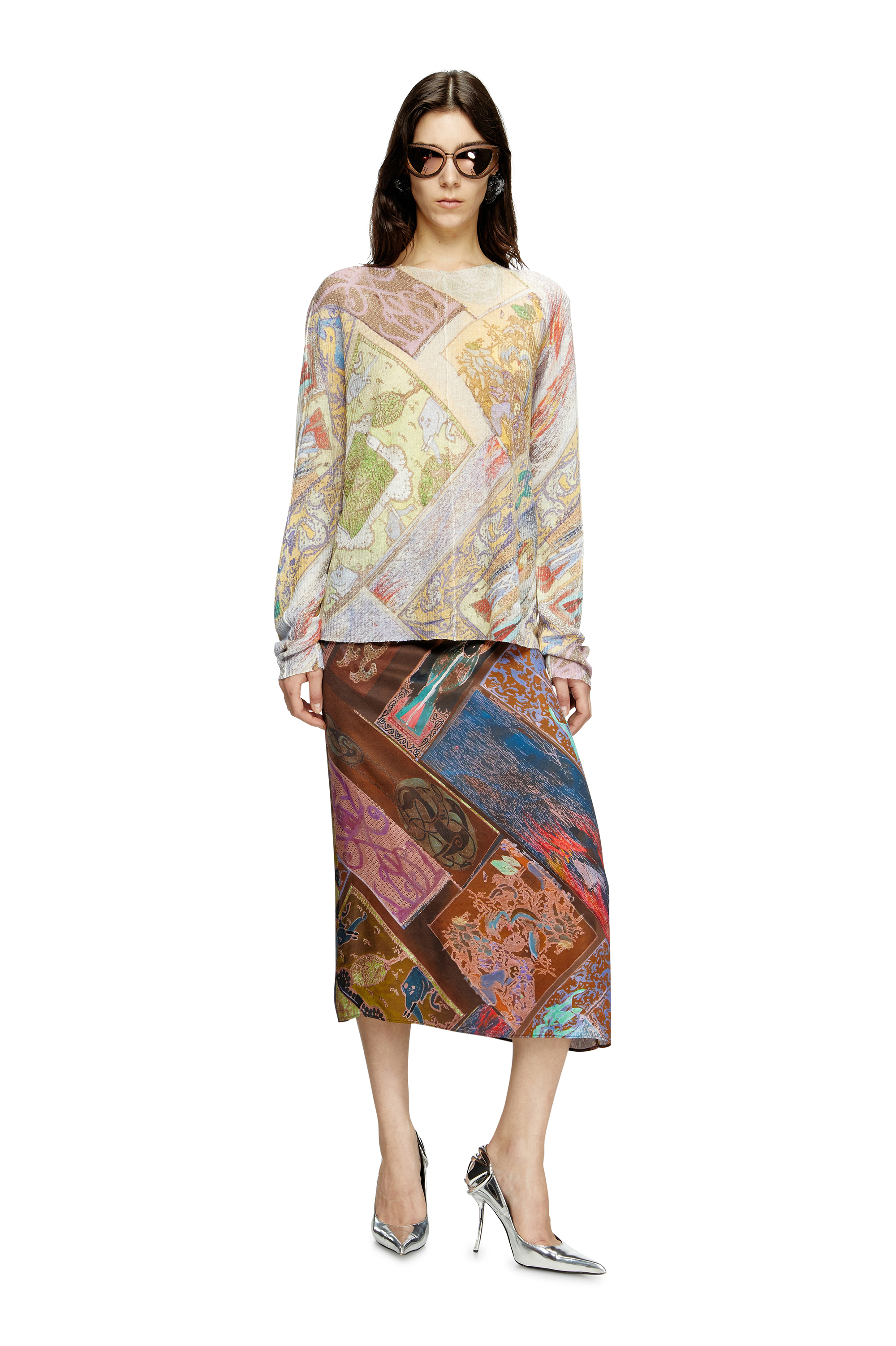 Diesel - K-RENTON, Unisex's Linen jumper with medieval print in Beige/Yellow - 4