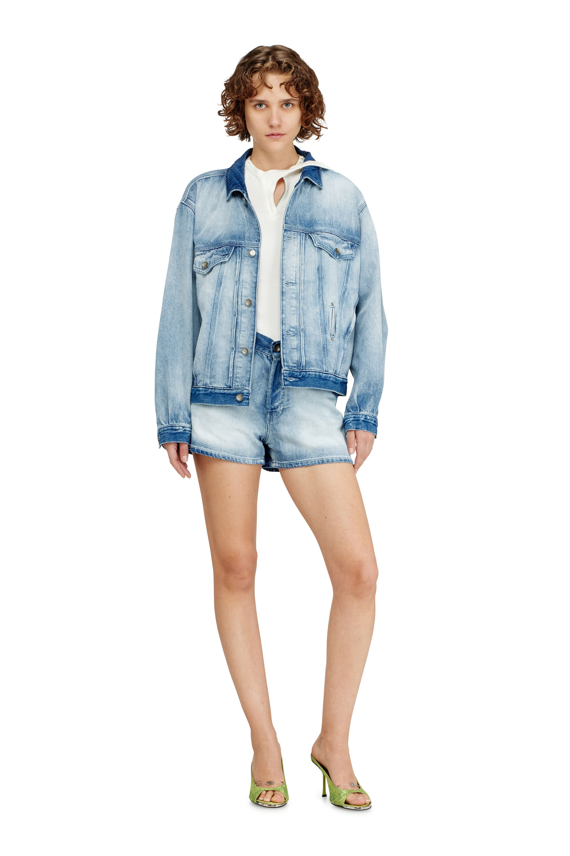 Diesel - D-DENVER-FSI1, Unisex's Trucker jacket in medium-light skeleton denim in Light Blue - 7