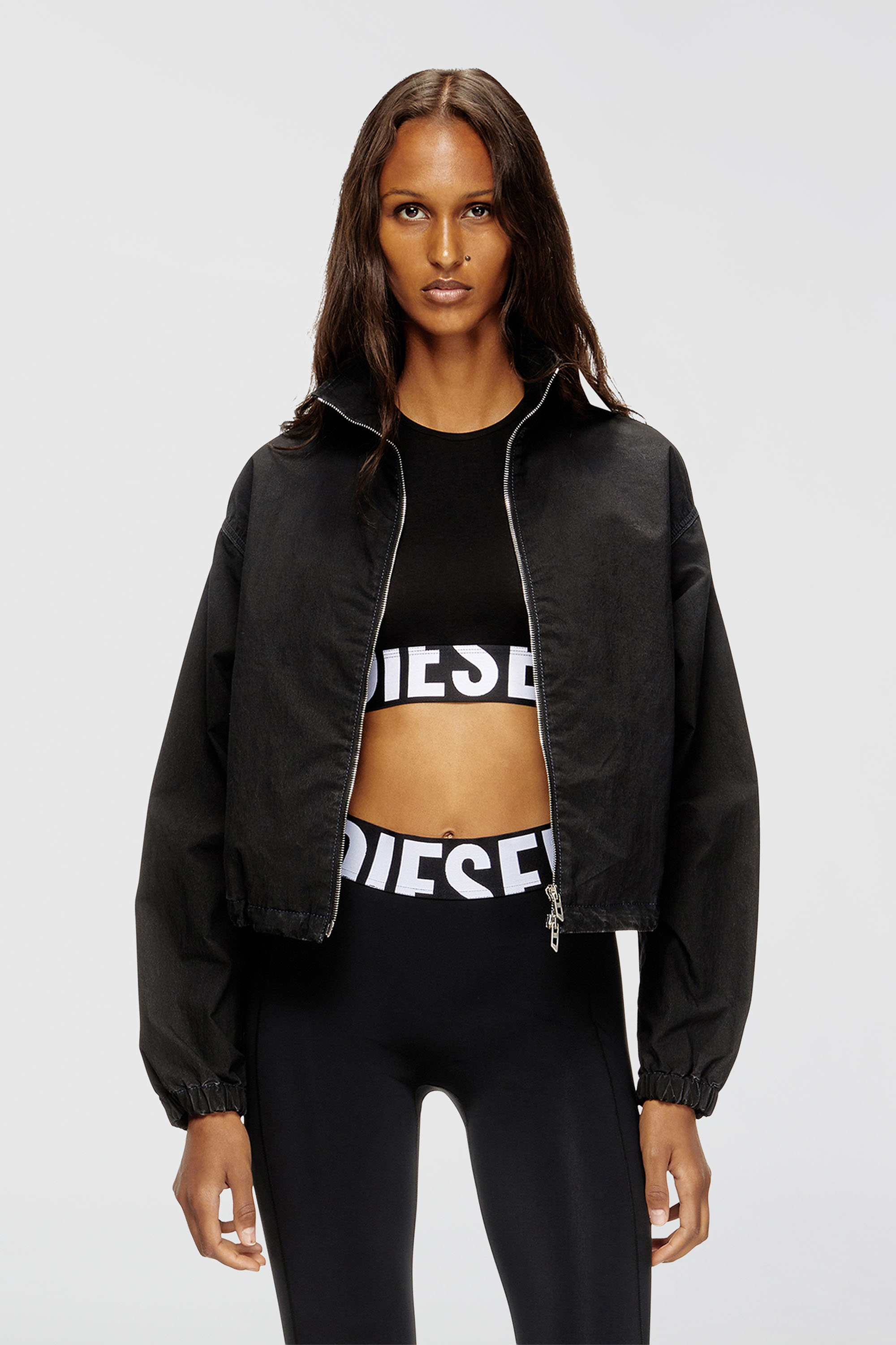 Diesel - ADA-D-POP, Woman's Cropped tank top with cut-off logo in Black - 5