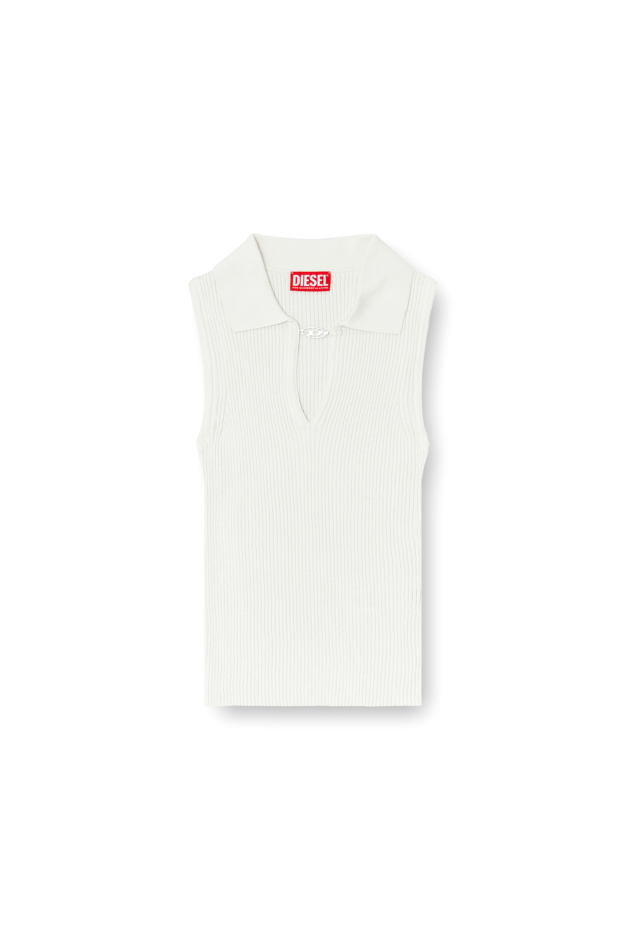 Diesel - M-LILITA, Woman's Sleeveless rib-knit polo top in silk blend in White - 2
