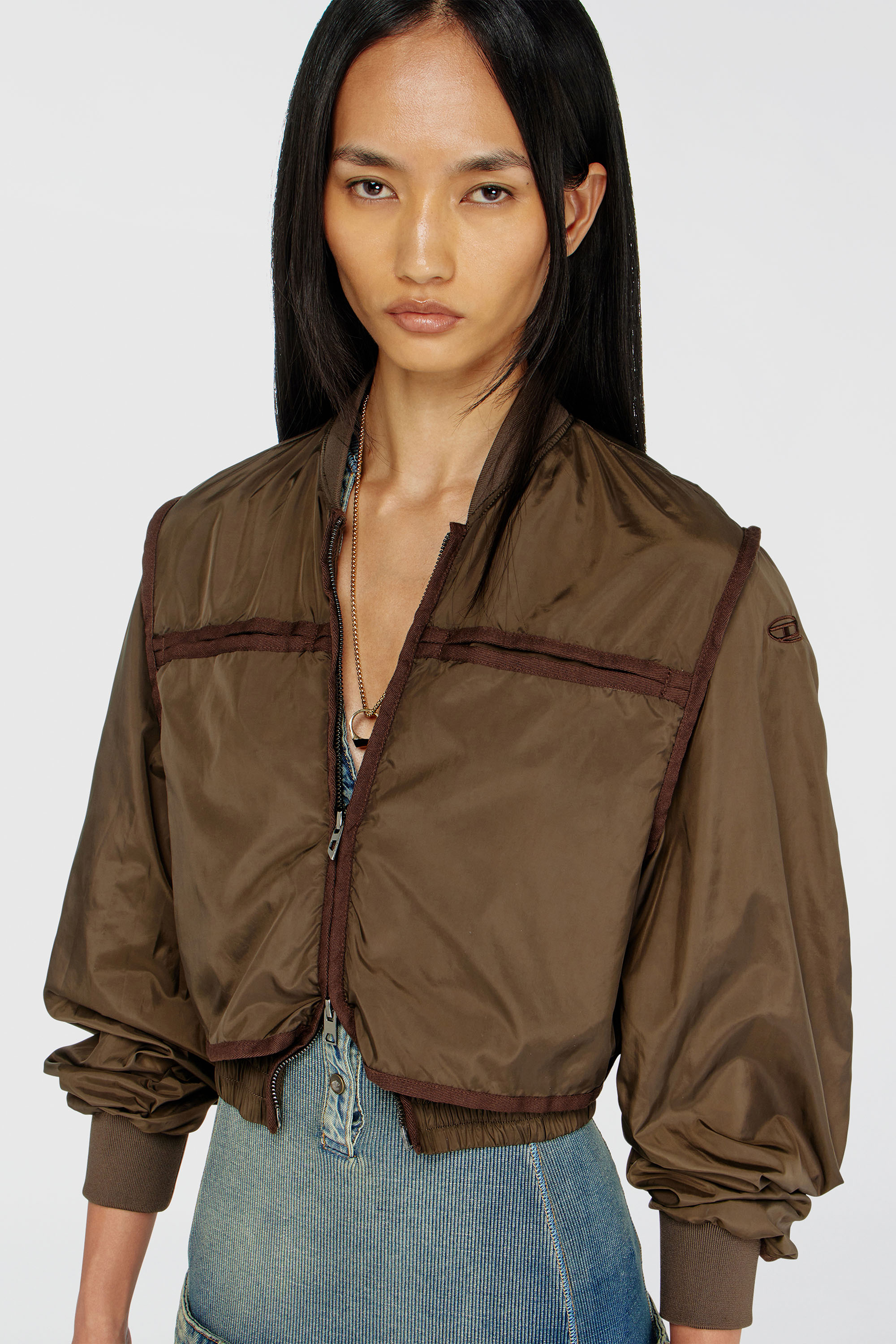Diesel - G-OTHAM, Woman's Nylon jacket with tonal taping in Brown - 6