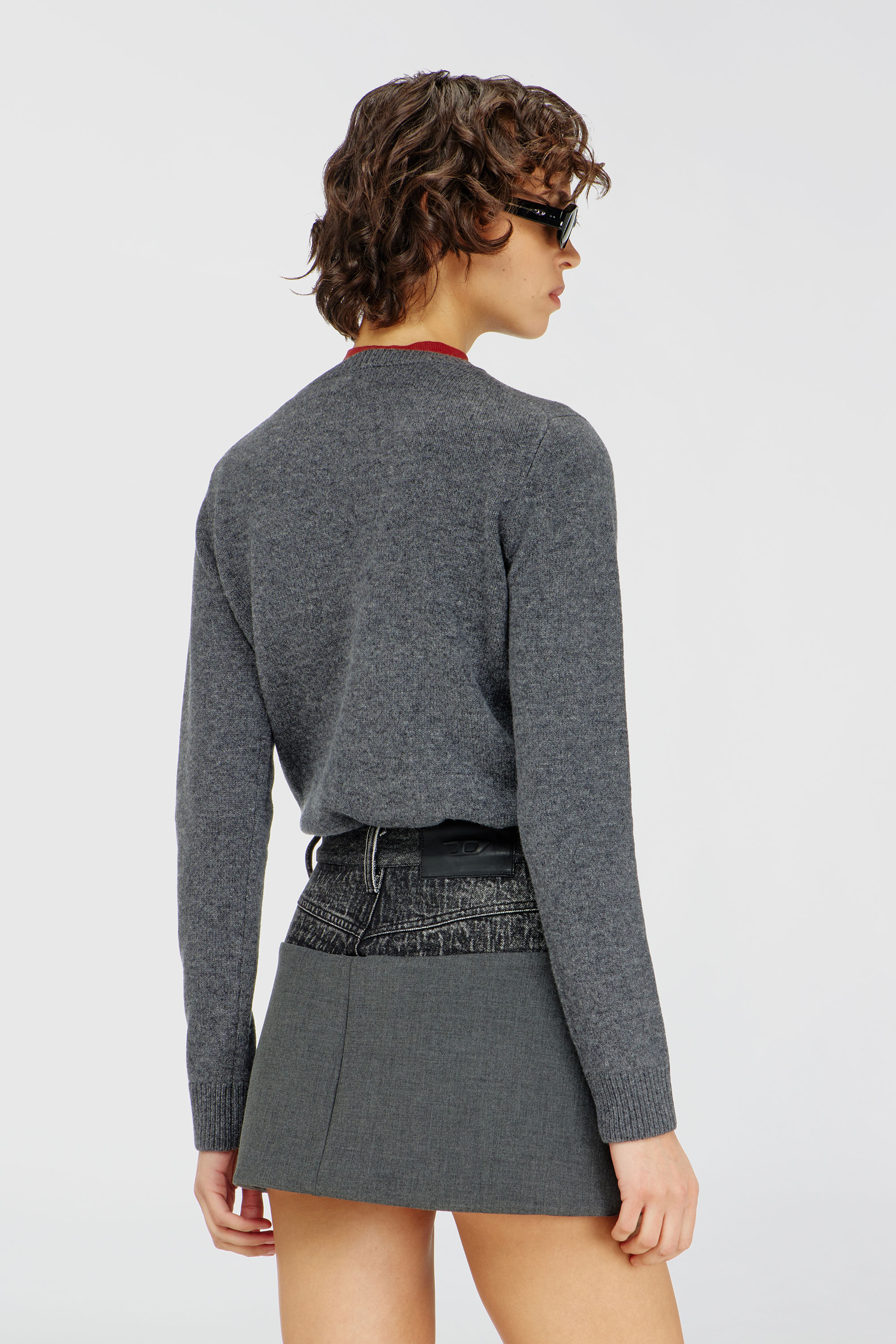 Diesel - M-IMARA, Woman's Wool jumper with embroidered neck logo in Grey - 4