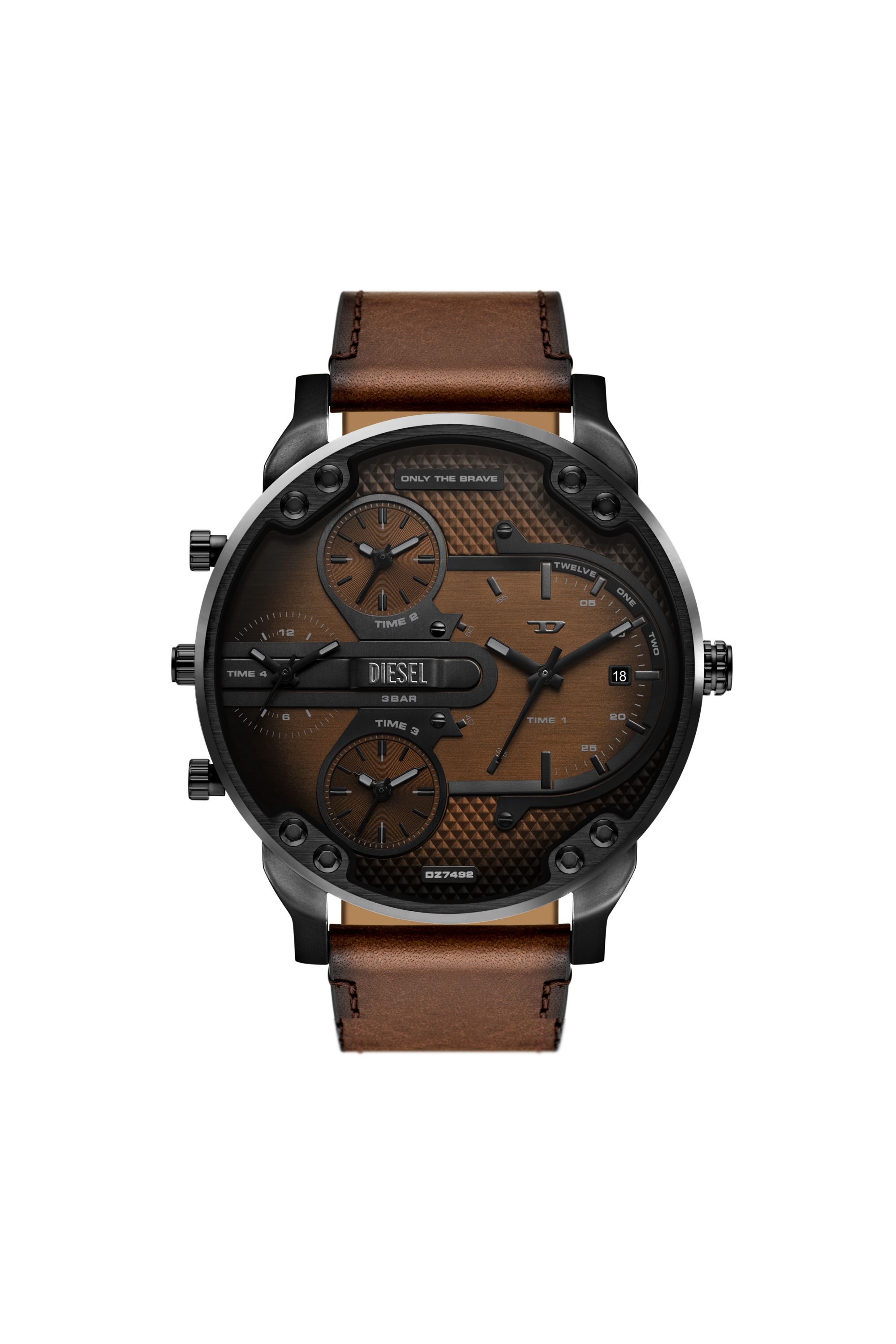 Diesel - DZ7492 WATCH, Man's Mega Chief Slim brown leather watch in Brown - 1