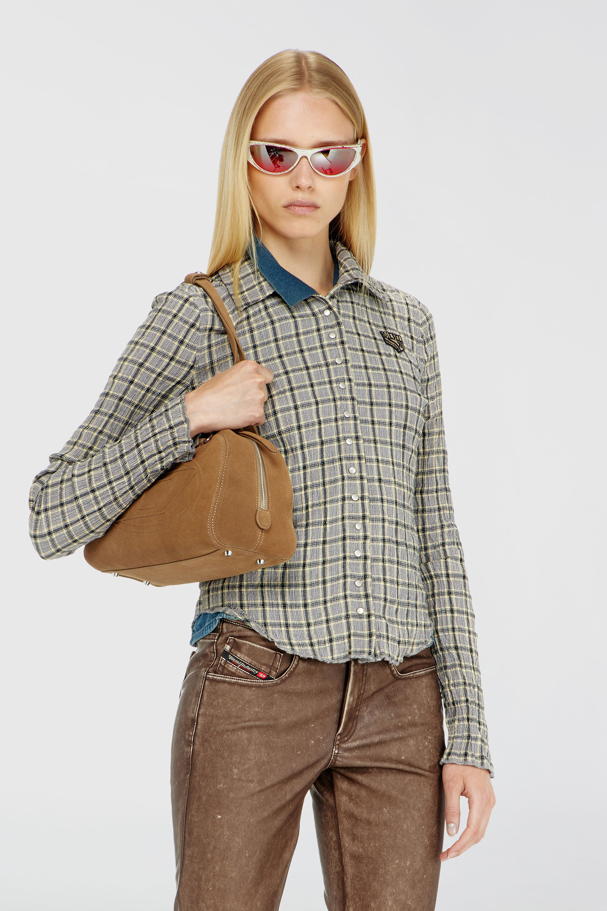 Diesel - C-ARRILON, Woman's Check shirt with seersucker effect in Grey - 2