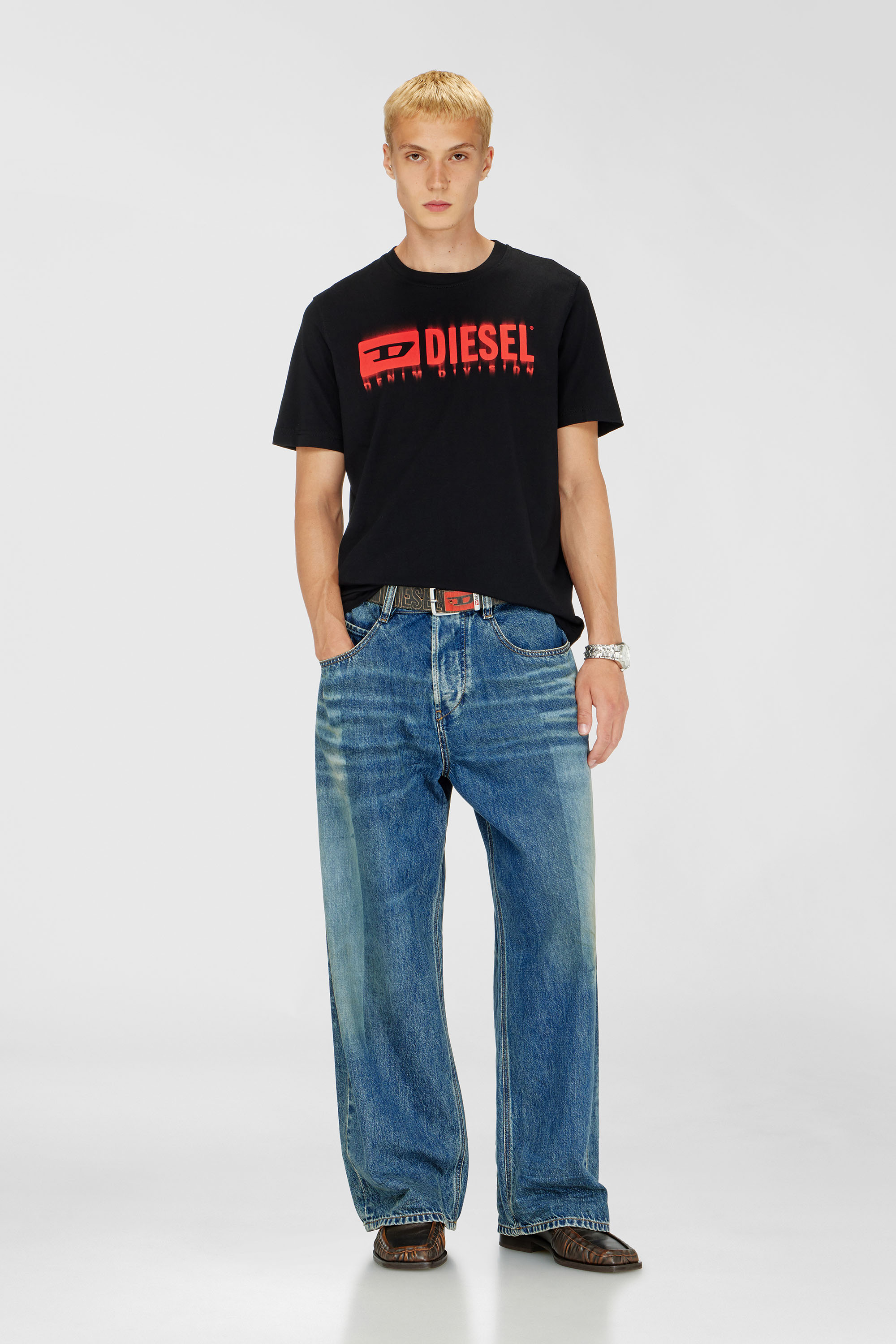 Diesel - T-ADJUST-Q7, Man's T-shirt with blurry Diesel logo in Black - 1