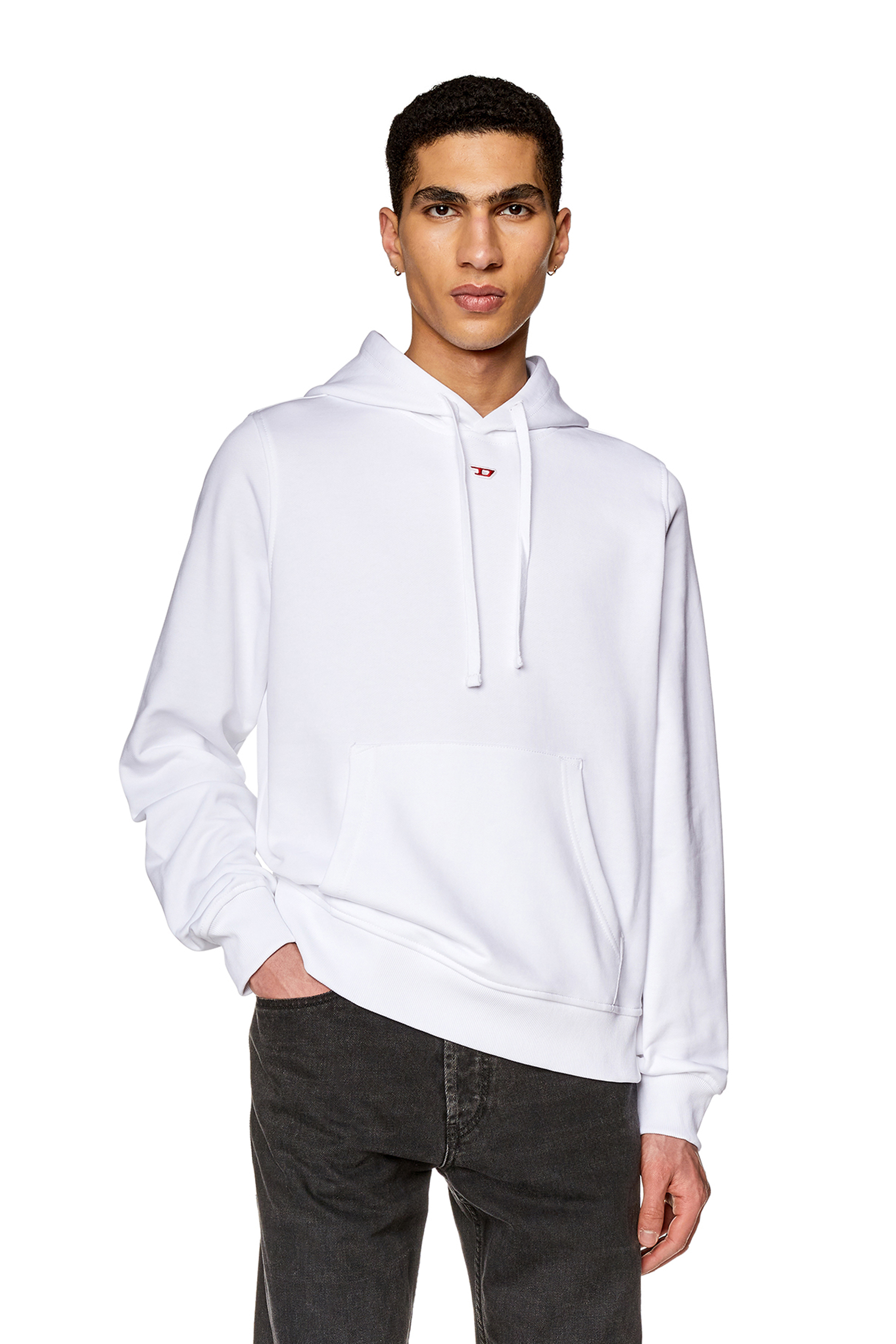 Diesel - S-GINN-HOOD-D, Man Cotton hoodie with mini D patch in White - Image 1