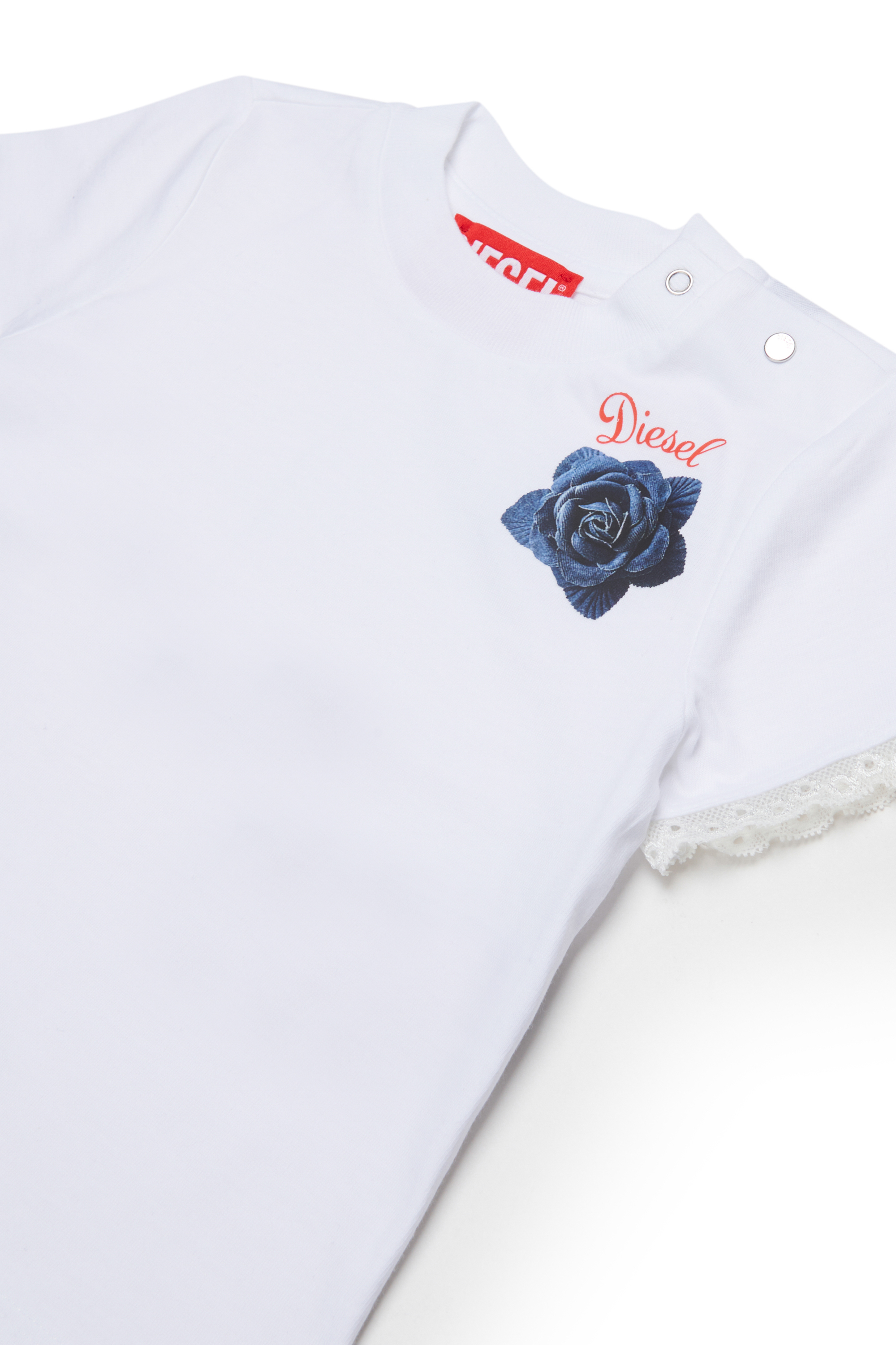 Diesel - TROSEZB, Woman's Lace-trimmed T-shirt with rose print in White - 3