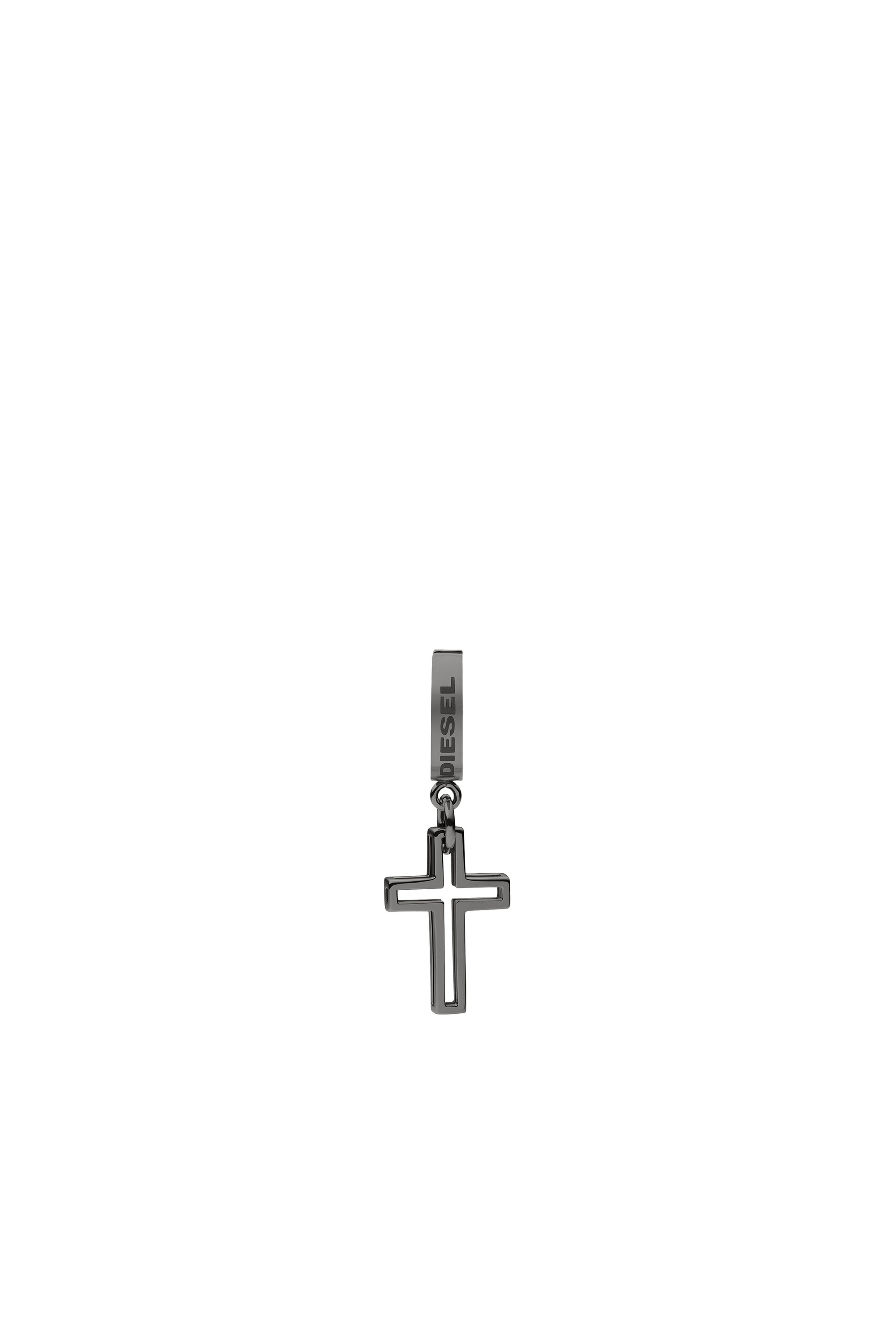 Diesel - DX1274, Man's Black stainless steel cross motif single drop earring in Silver - 2