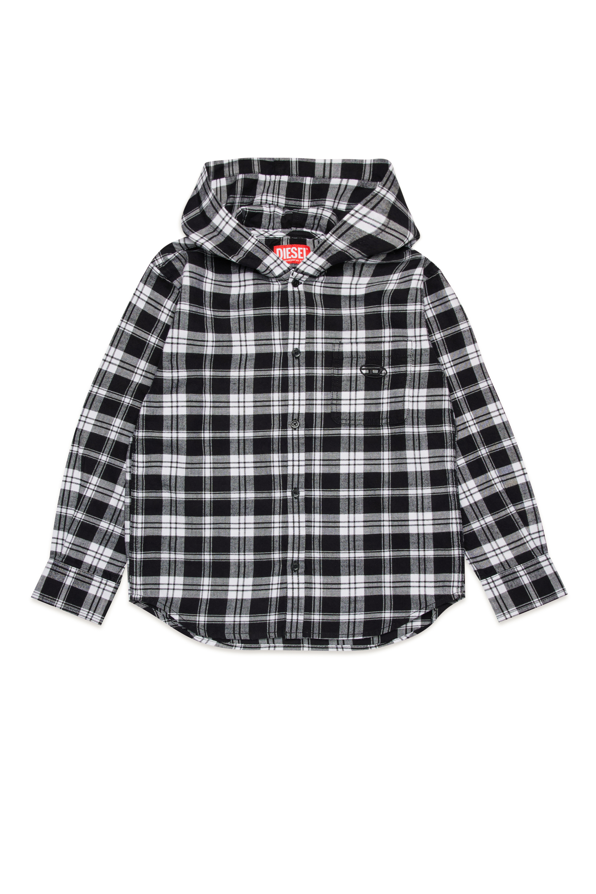 Diesel - CSDEWNYHOOD OVER, Man's Hooded shirt in check flannel in Black/White - 1