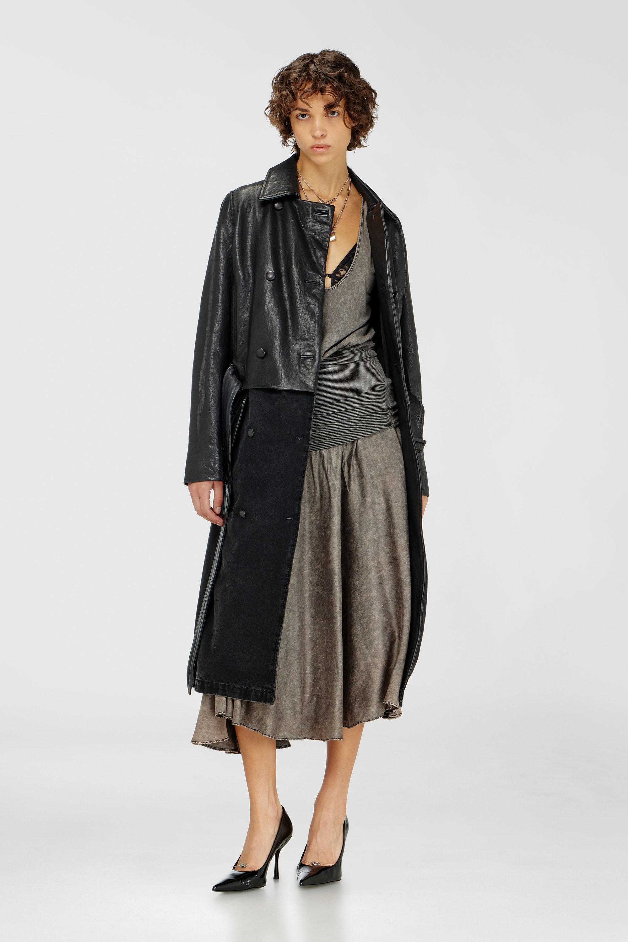 Diesel - D-SYA, Woman's Midi dress with twisted waist section in Dark grey - 1