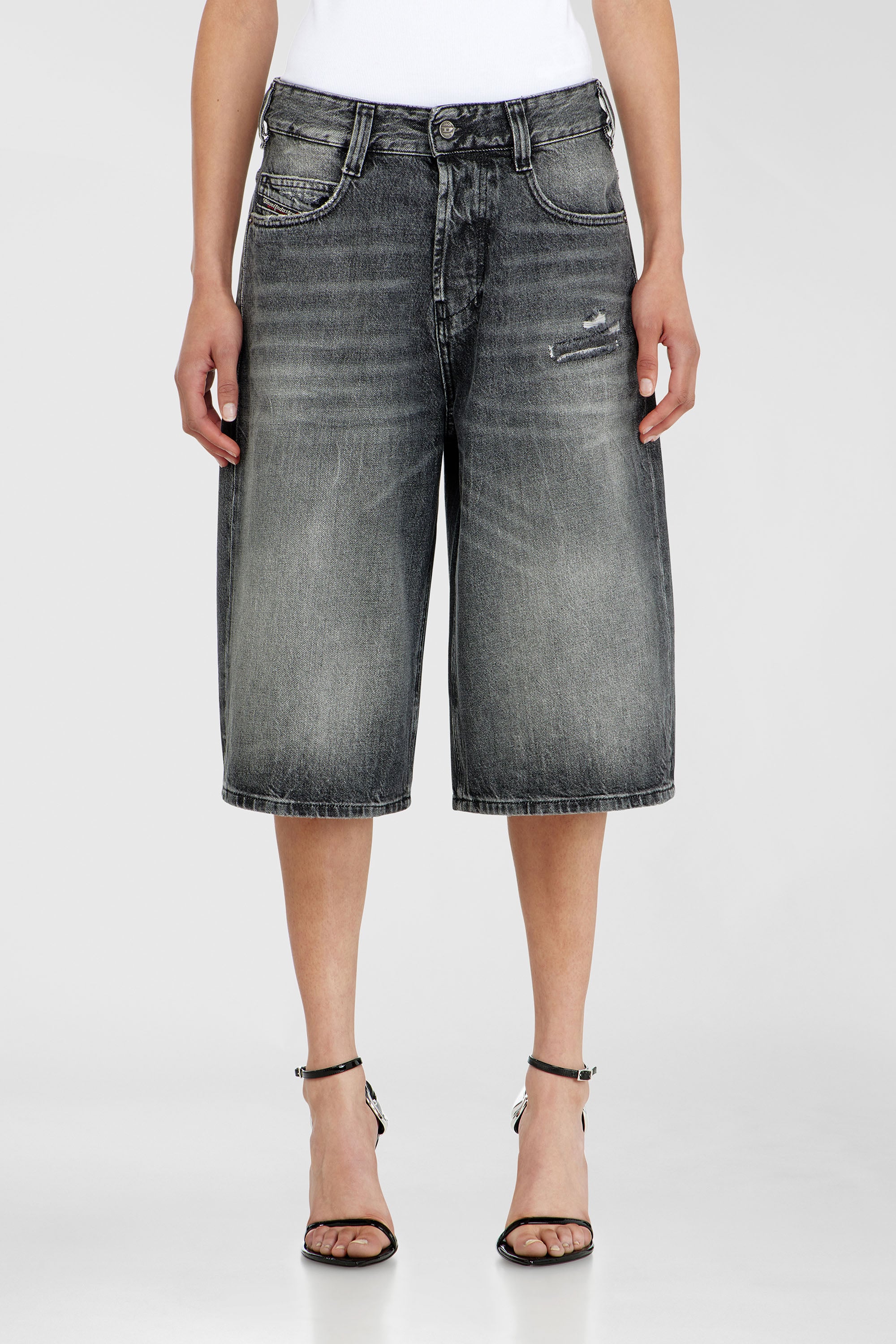 Diesel - D-ENIM-M-SHORT, Unisex's Denim relaxed shorts with abrasions in Dark grey - 2
