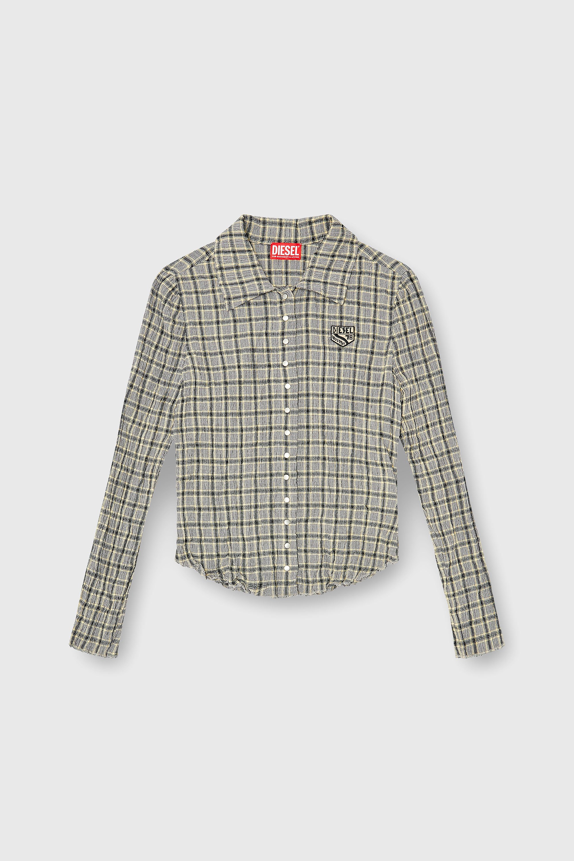 Diesel - C-ARRILON, Woman's Check shirt with seersucker effect in Grey - 1