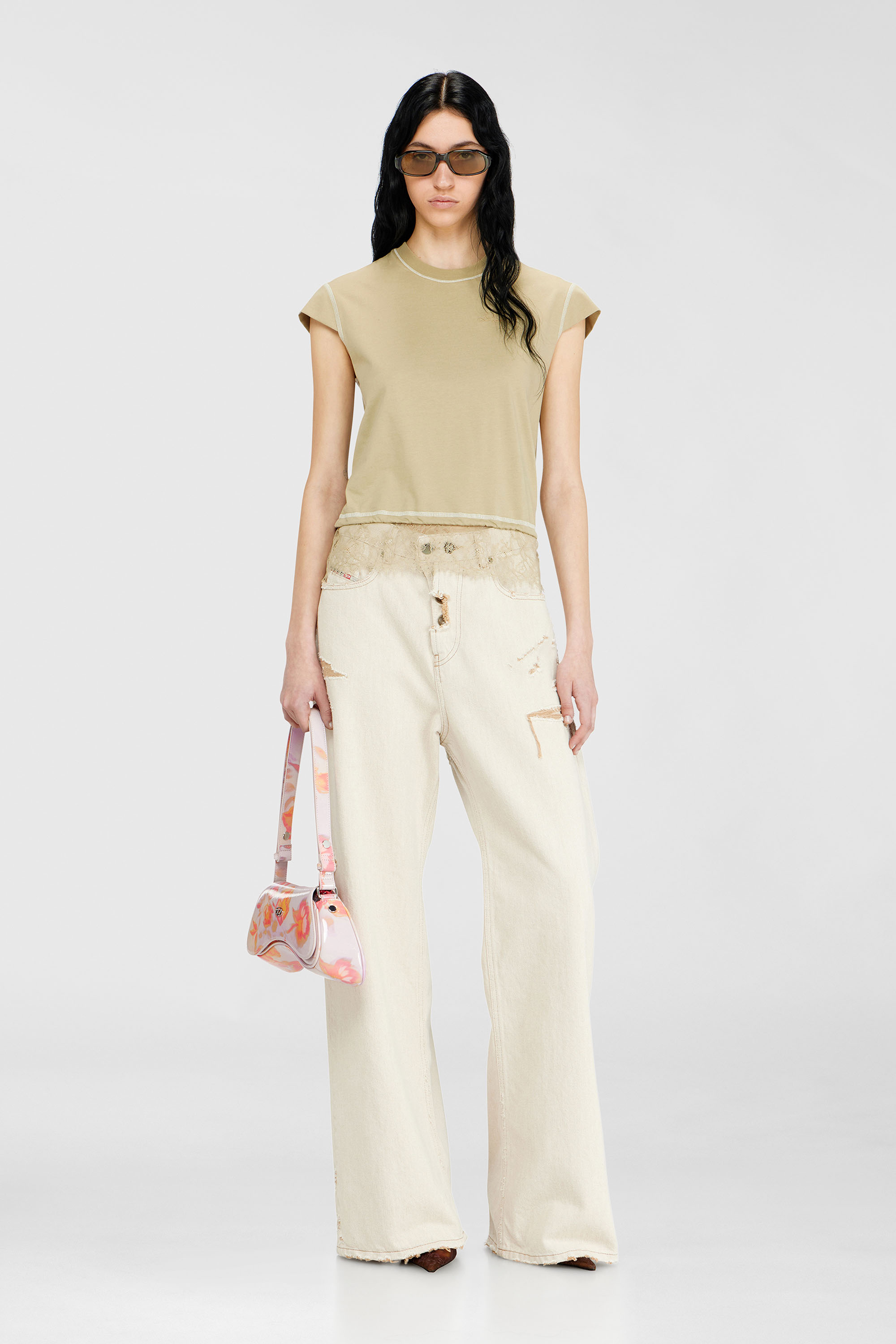 Jersey t-shirt with lace hem