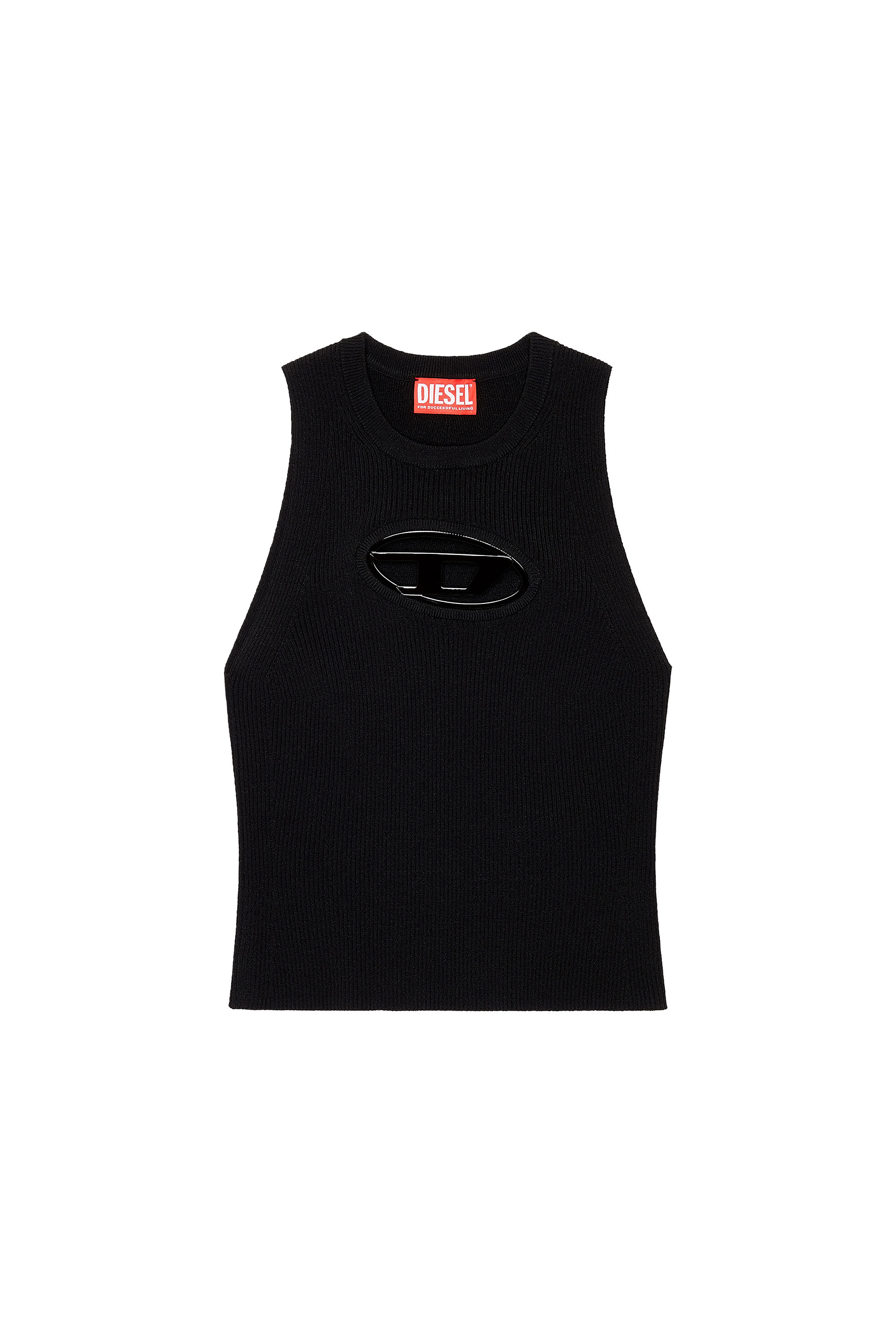 Diesel - M-ONERVA-TOP, Woman Cut-out knit top with logo plaque in Black - Image 3