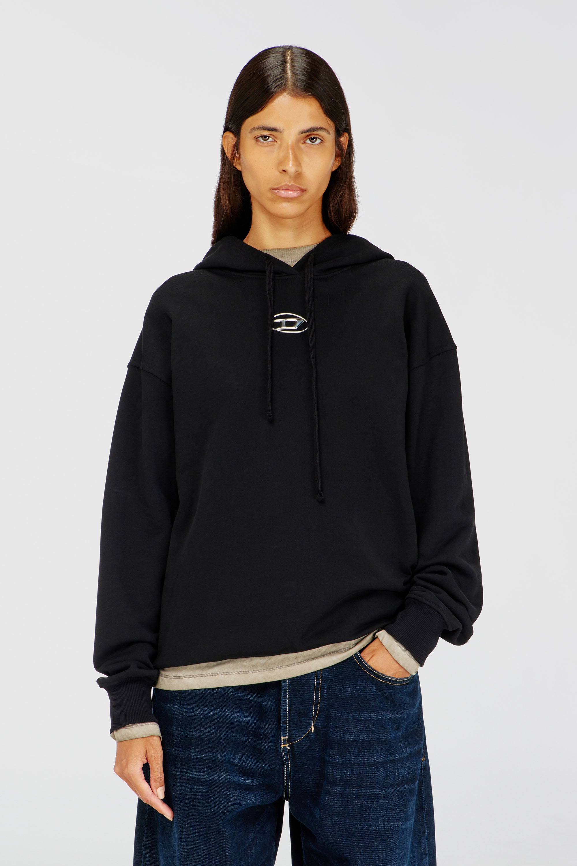 Diesel - F-BUXT-HOOD-OD, Woman's Hoodie with metal-effect Oval D logo in Black - 1