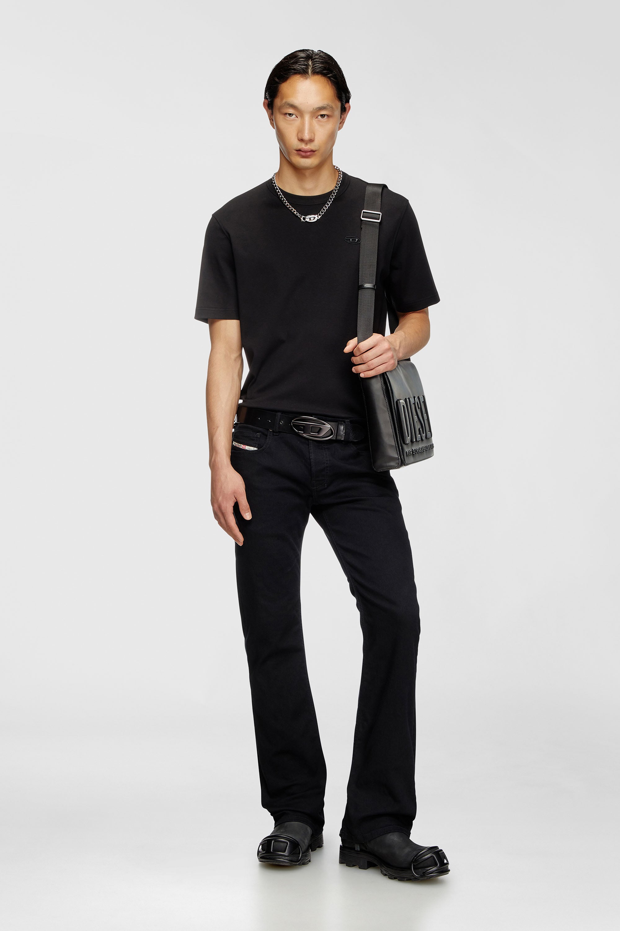 Diesel - T-ADJUST-SLITS-R17, Man's T-shirt with tonal logo embroidery in Black - 2