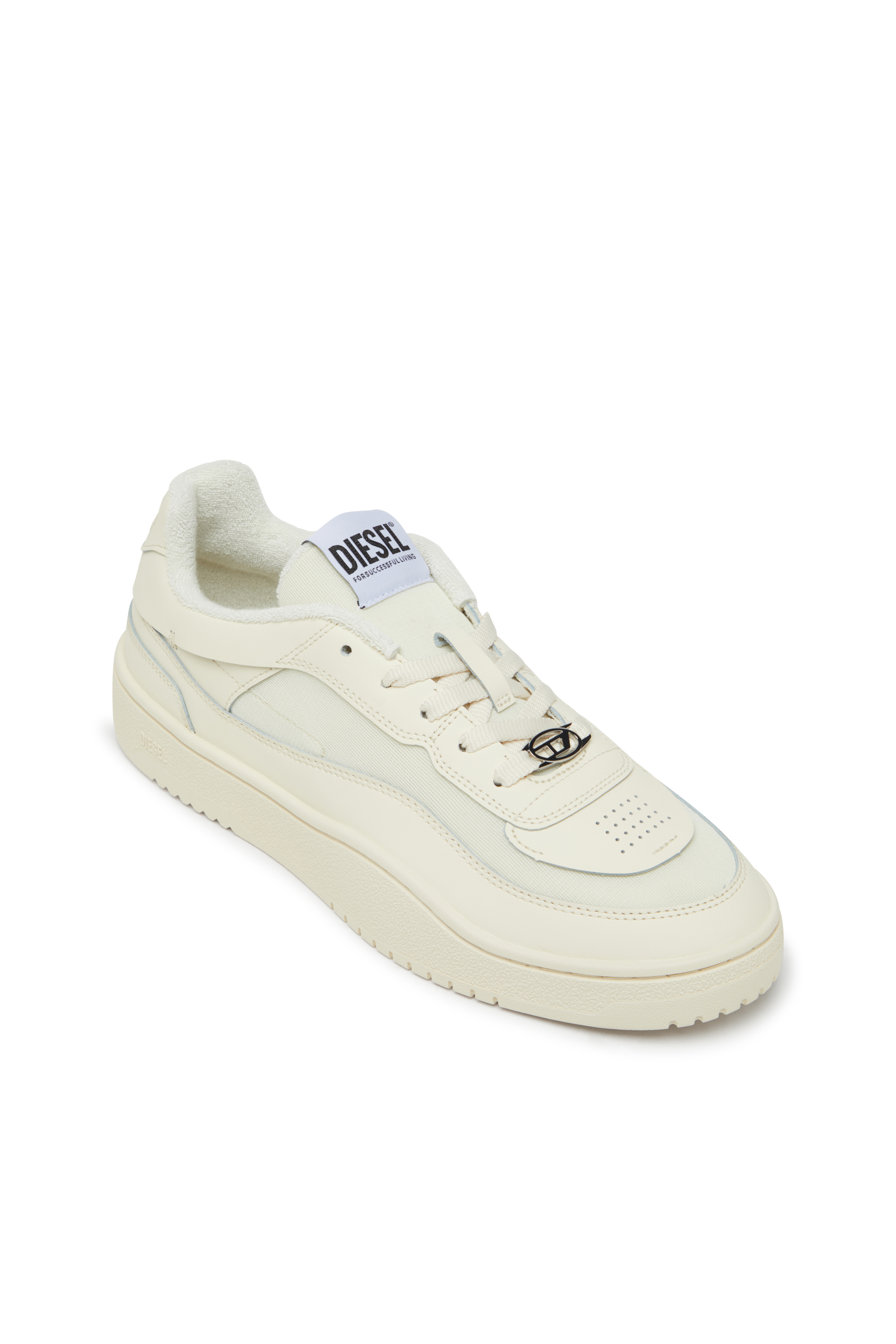 Diesel - S-OVAL SKATE LOW, Man's Fabric-panelled leather sneakers in Beige - 6