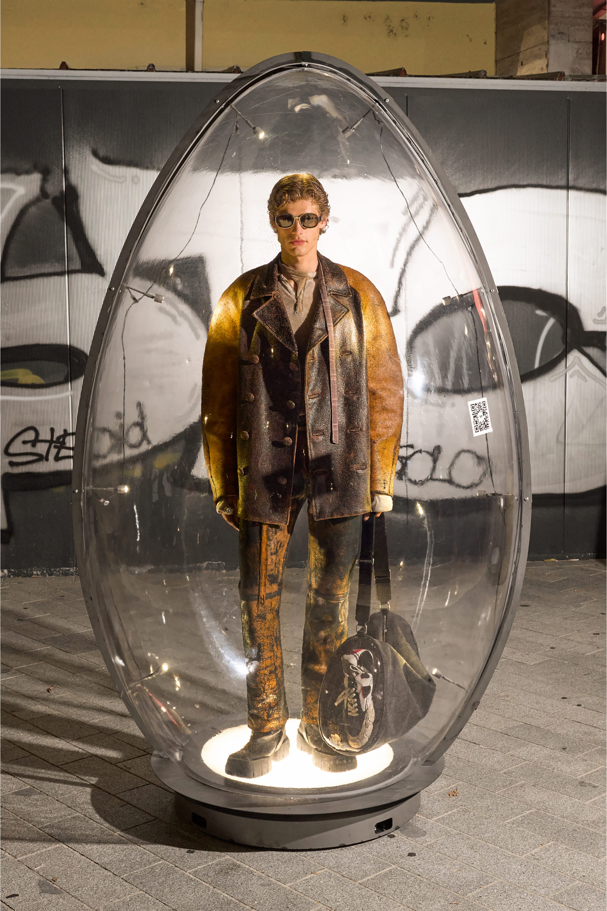 Diesel - L-NAHUN, Man's Cocoon peacoat in crackle leather in Brown - 6